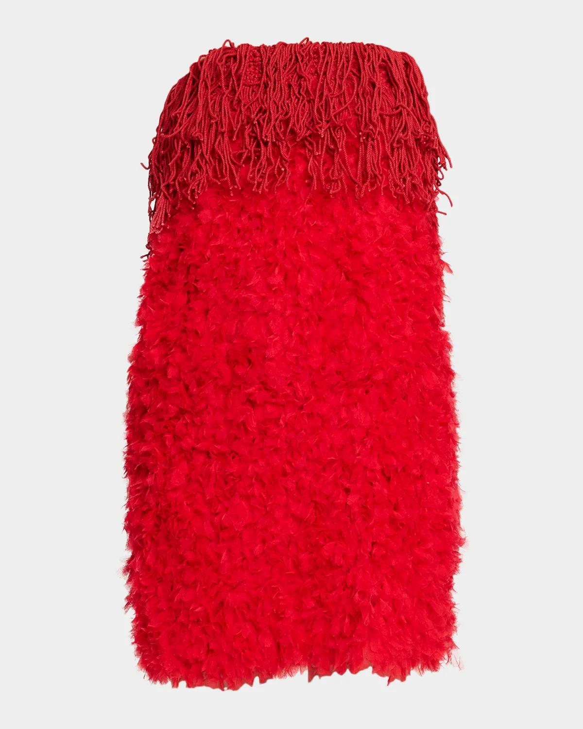 Diotima Bambola Strapless Fringe Textured Tulle Mini Dress