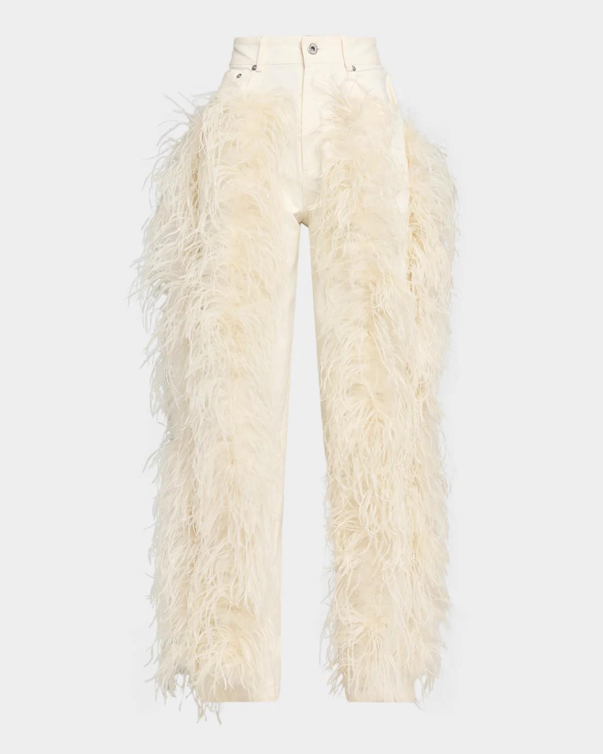 LAPOINTE Feather-Trim Cotton Twill Straight-Leg Jeans