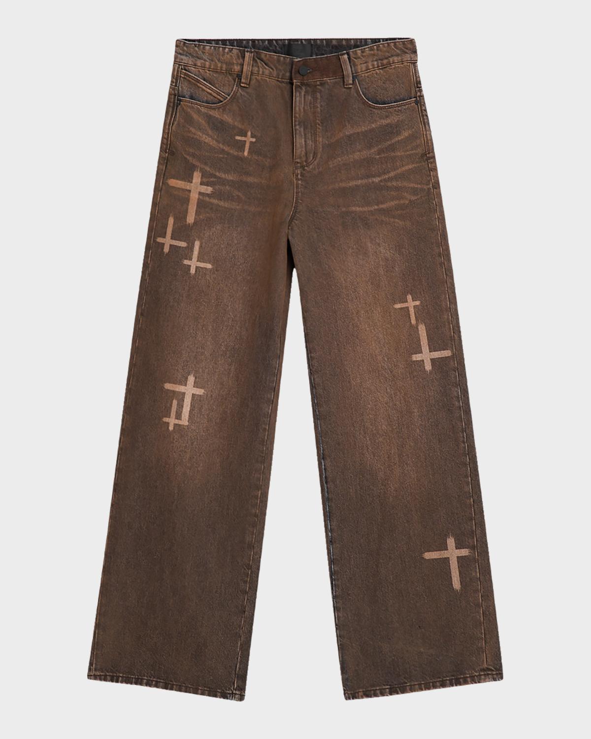 RTA Men's Cross Graphic Wide-Leg Jeans