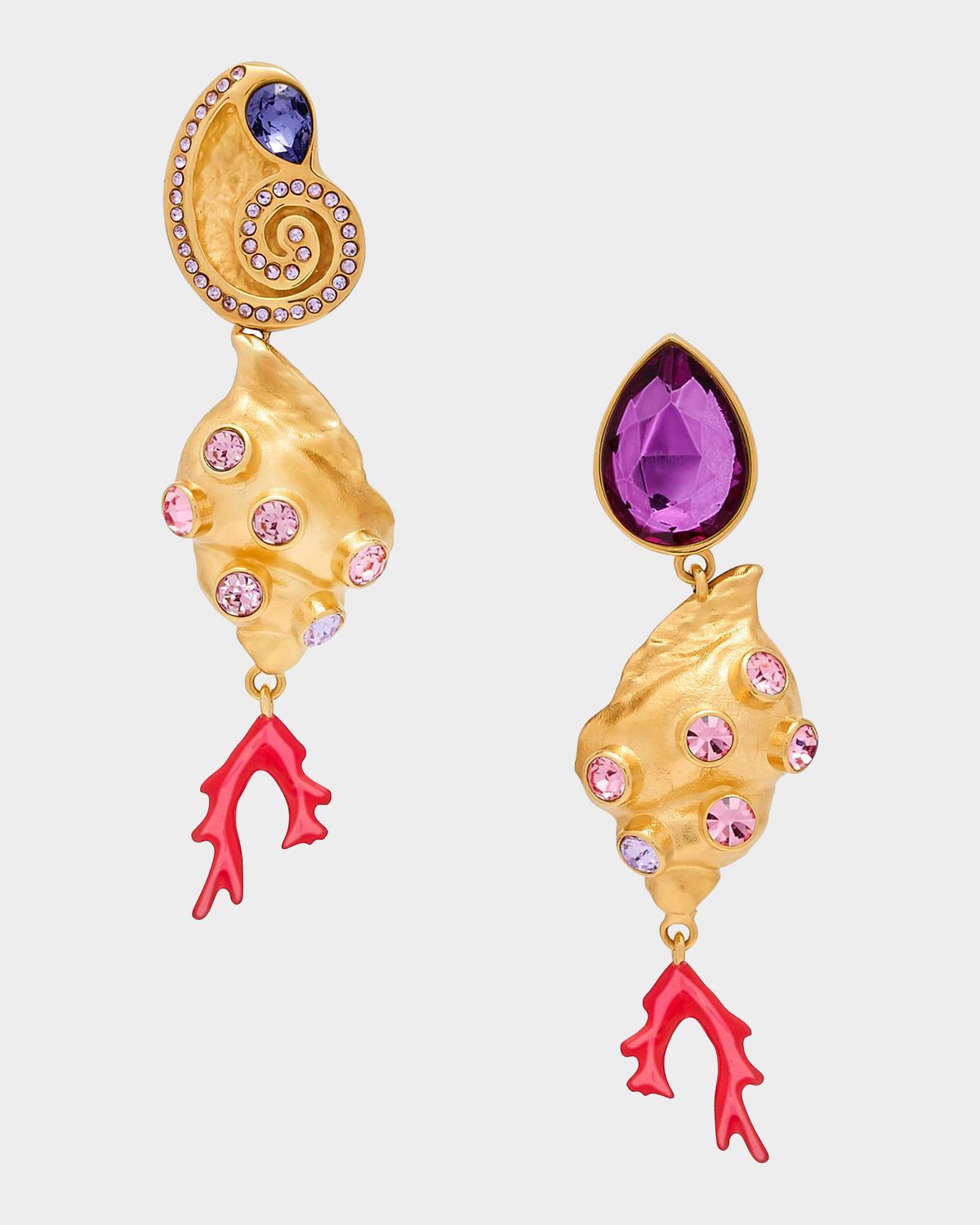 Mixed Seashell Clip-On Drop Earrings