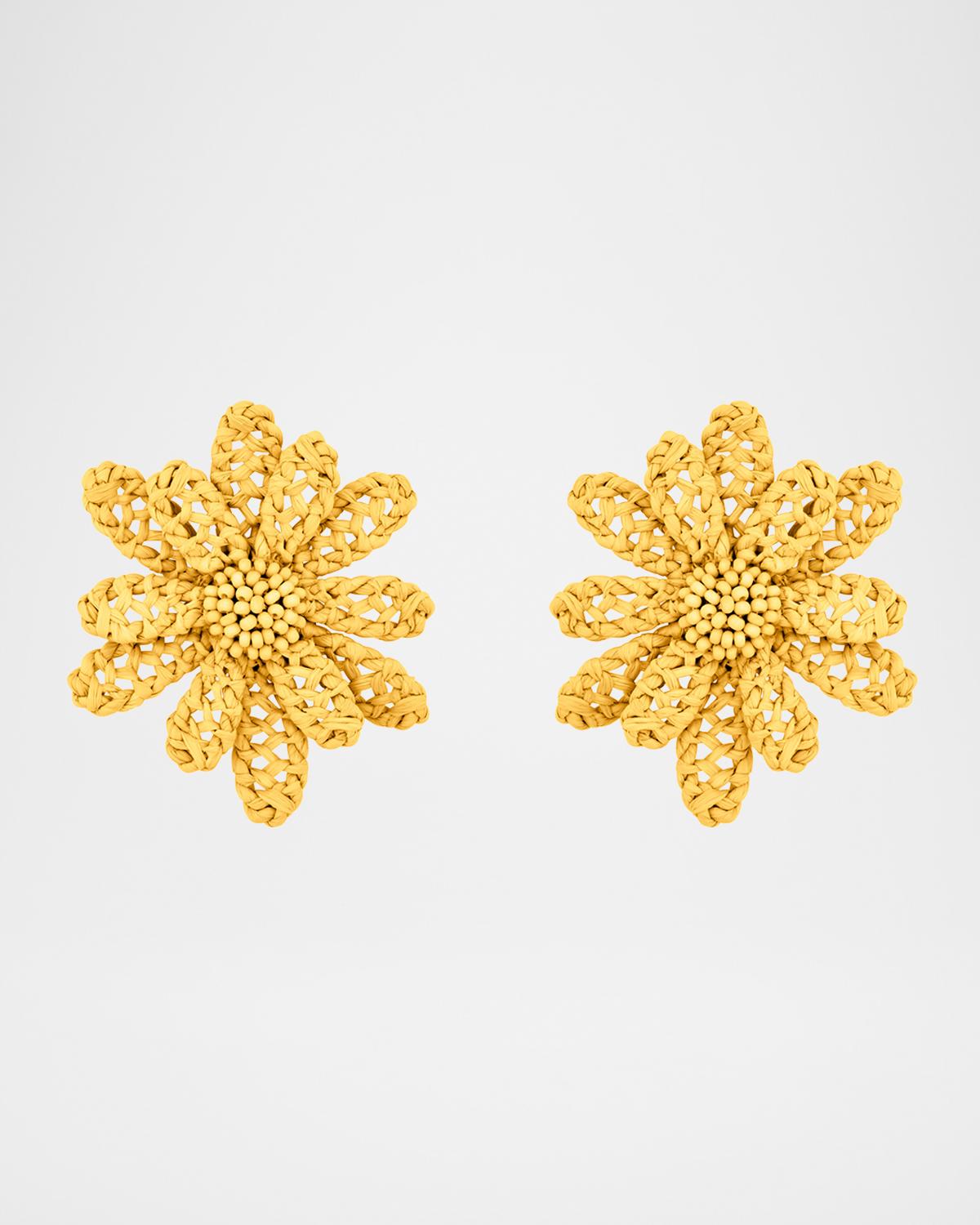 Large Woven Raffia Flower Earrings