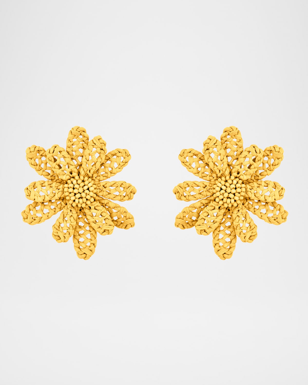 Oscar de la Renta Large Woven Raffia Flower Earrings