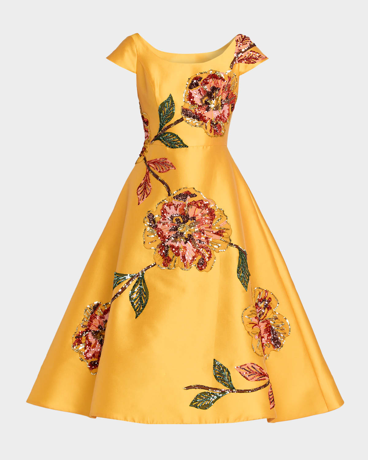 Floral Embellished Mikado Tea-Length Dress
