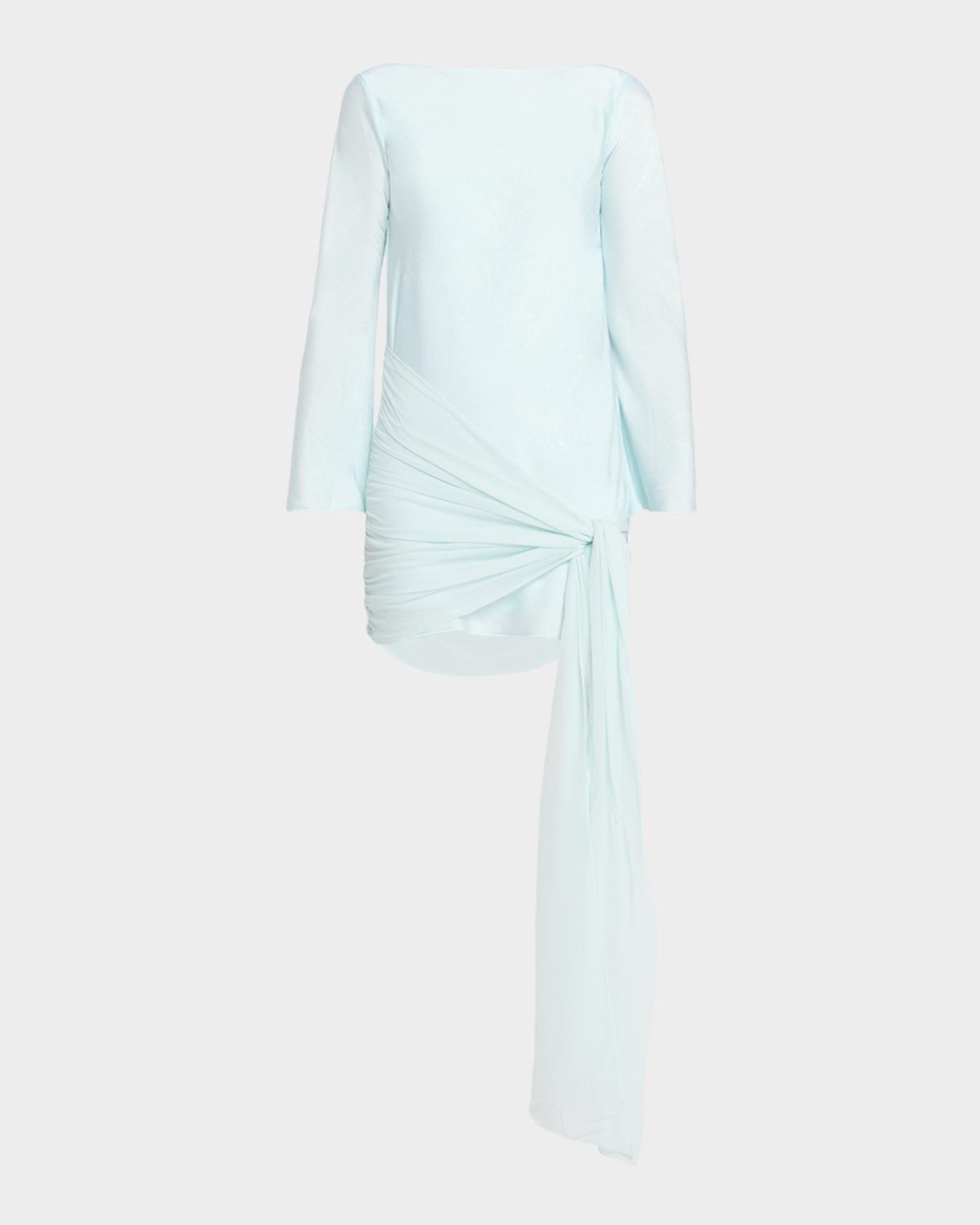 Significant Other Farrah Draped Long-Sleeve Satin Mini Dress