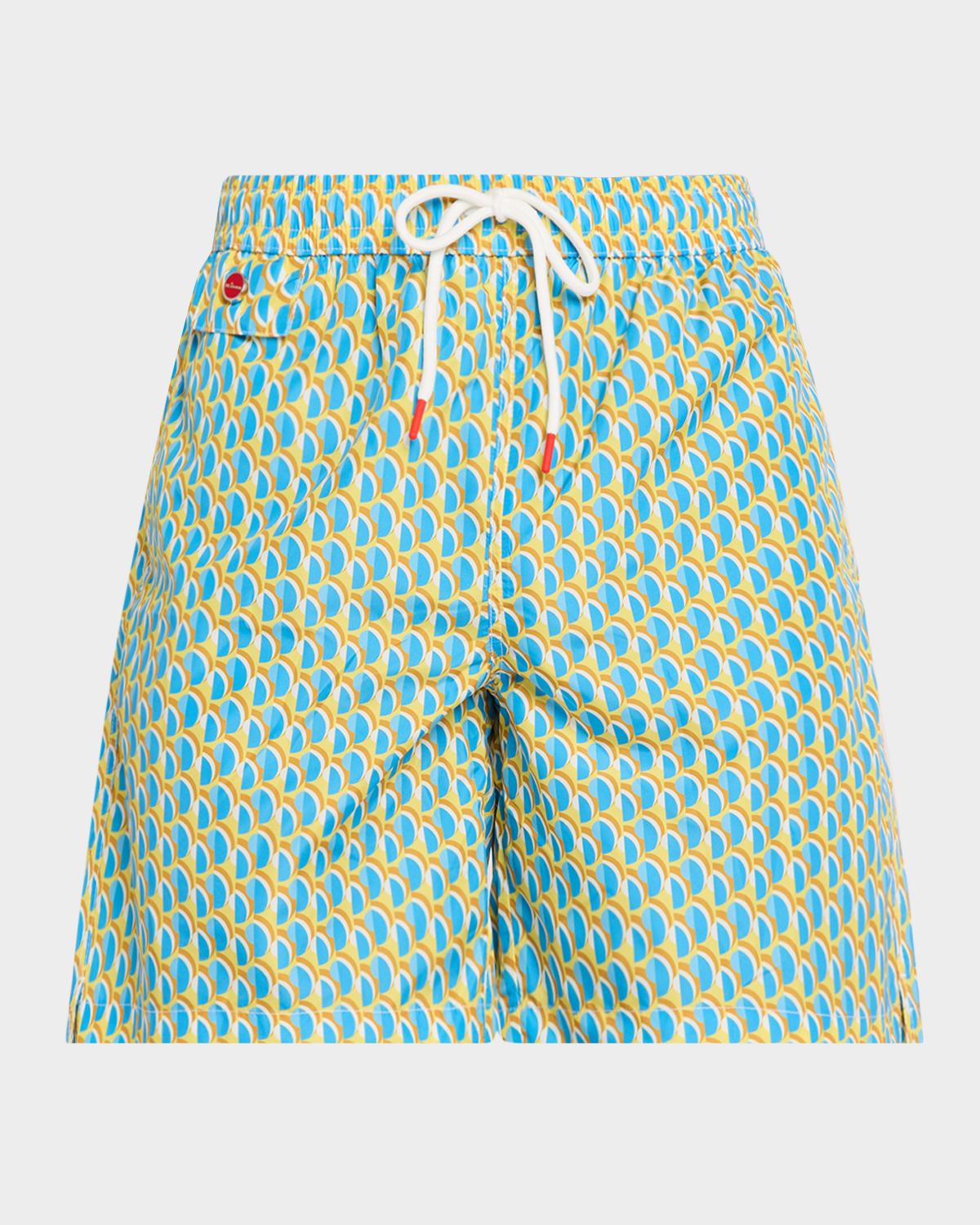 Kiton Men's Geometric Snap-Pocket Swim Trunks
