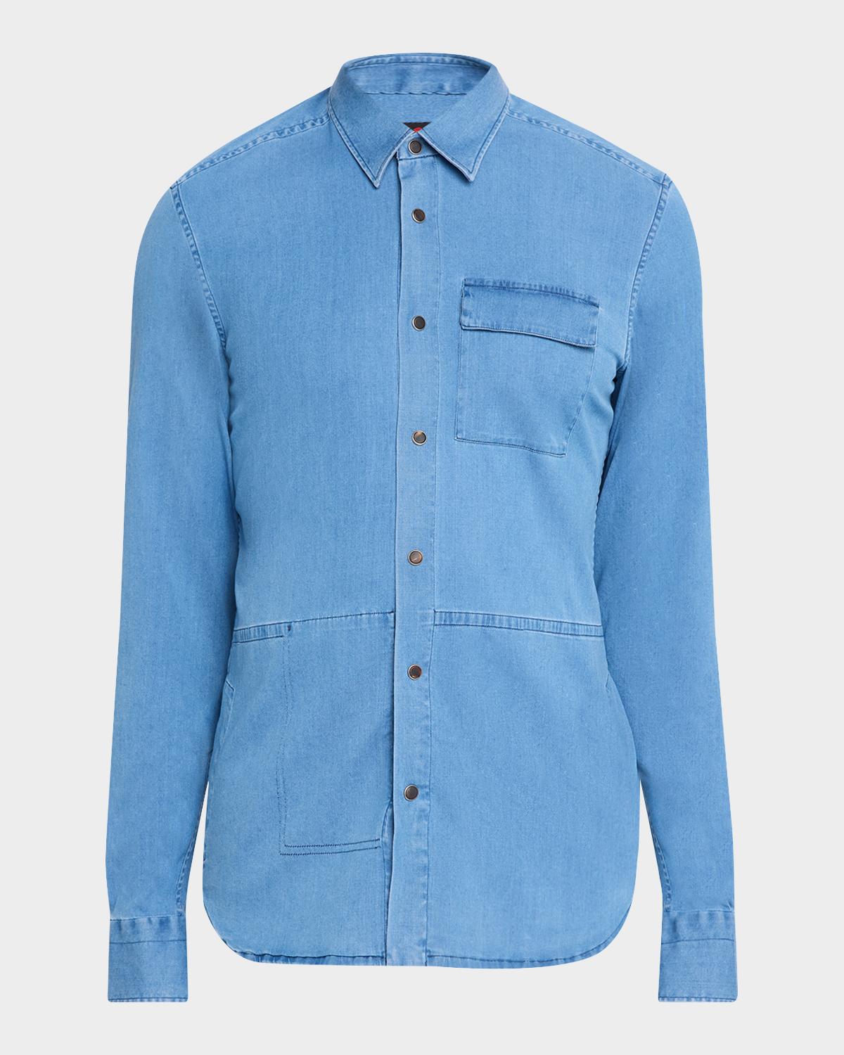 Kiton Men's Denim Snap-Button Shirt
