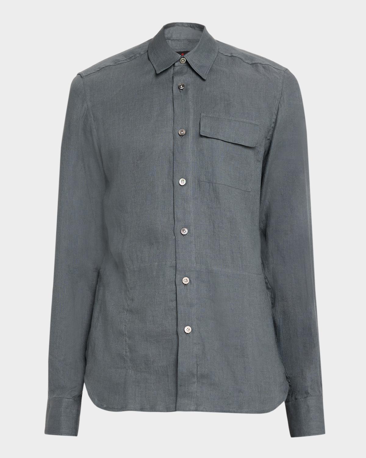 Kiton Men's Linen Flap-Pocket Casual Button-Down Shirt