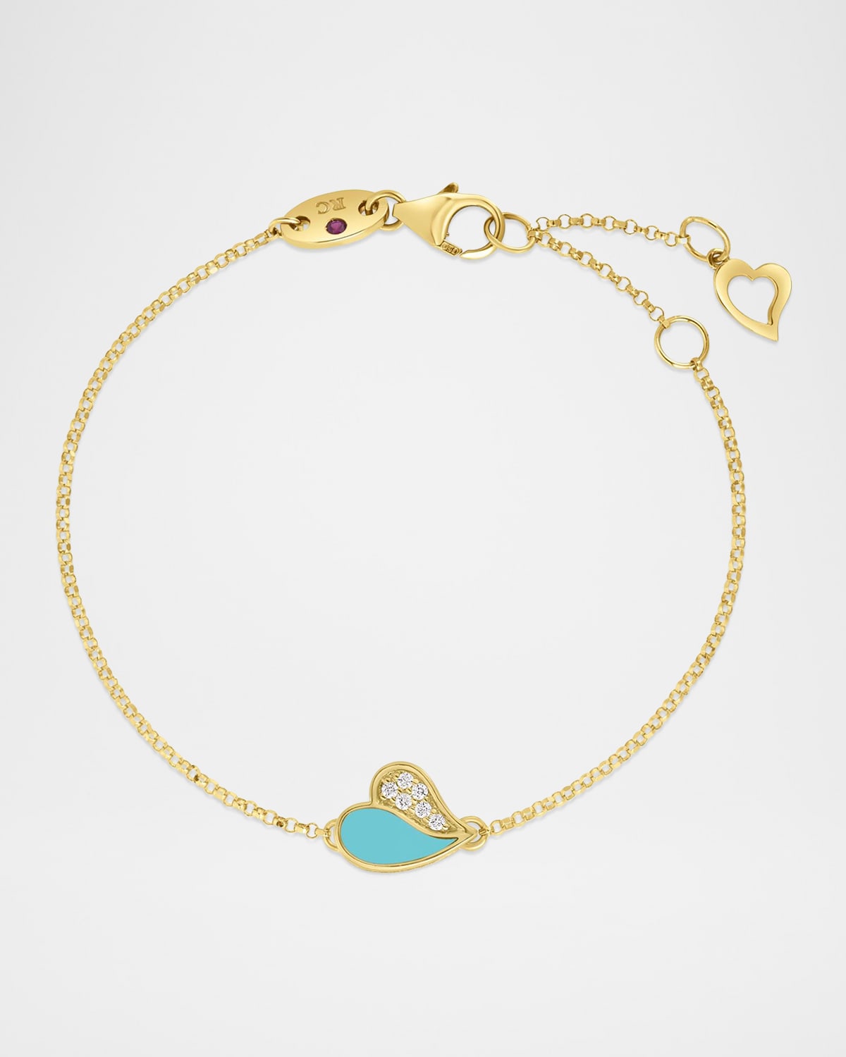 Roberto Coin 18K Yellow Gold Diamond and Enamel Amorino Heart Bracelet, Turquoise