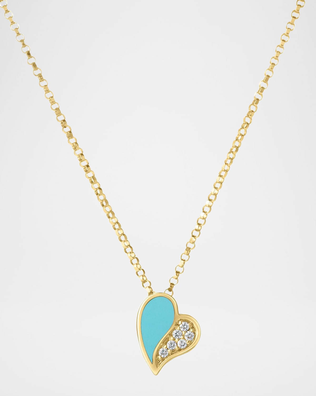 Roberto Coin 18K Yellow Gold Diamond and Enamel Amorino Heart Necklace, Turquoise