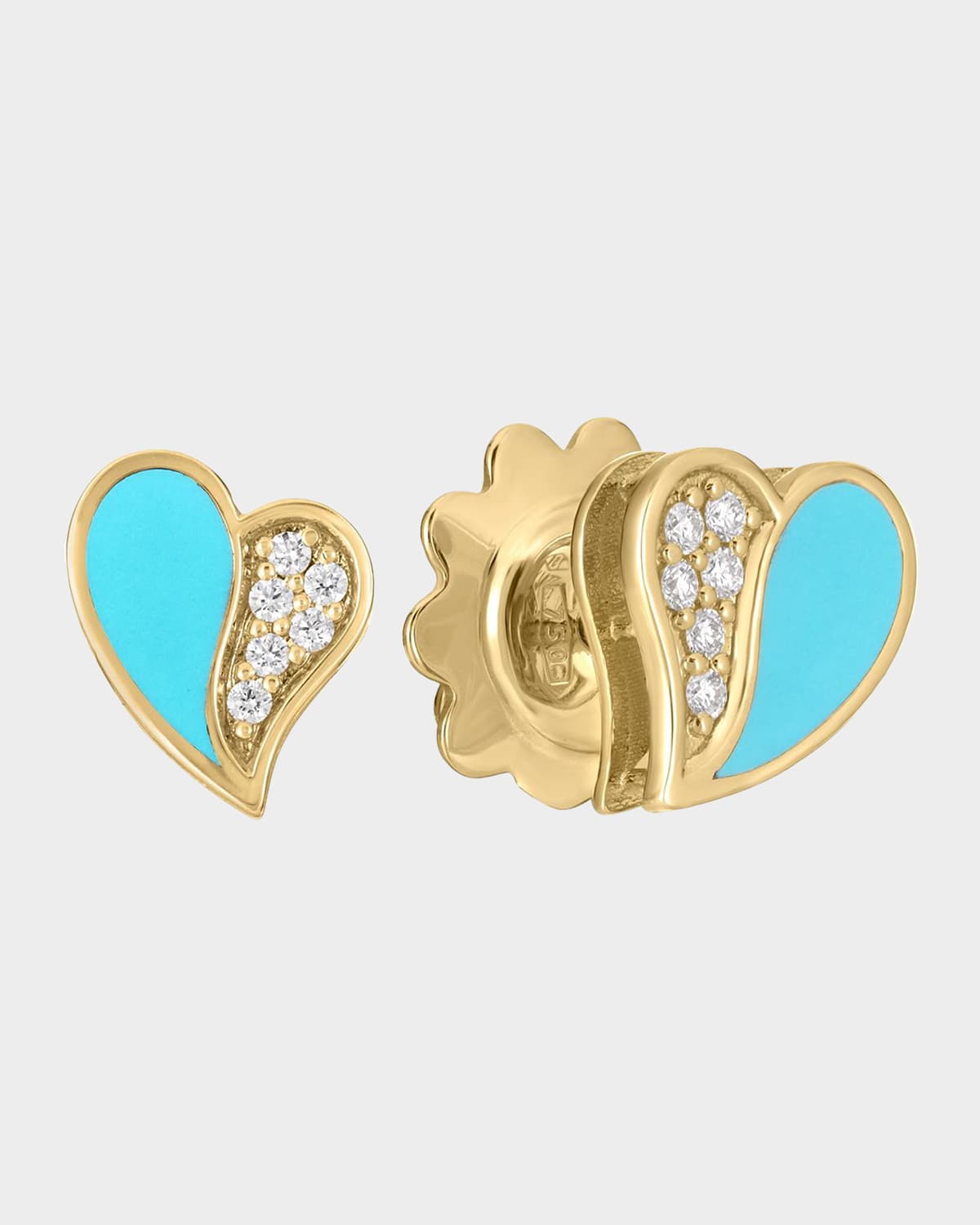 Roberto Coin 18K Yellow Gold Diamond and Enamel Amorino Heart Stud Earrings, Turquoise