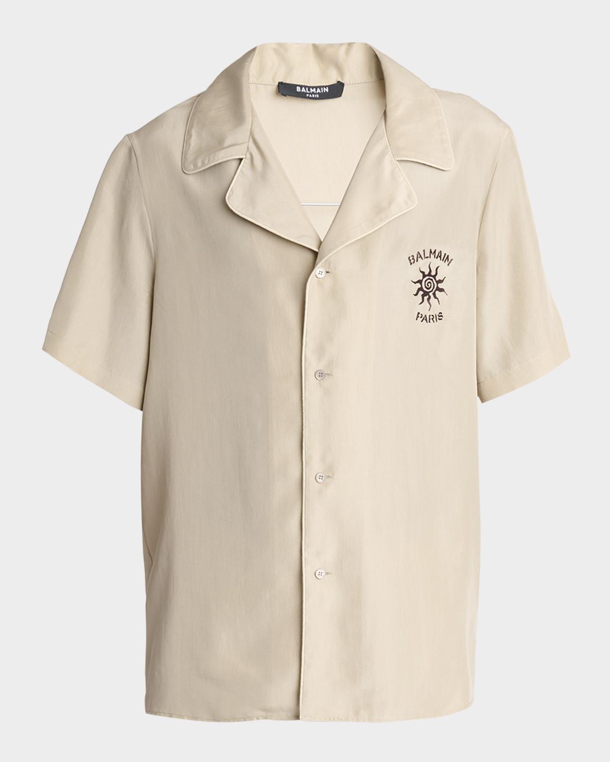 Balmain Men's Silk Sun Logo Short-Sleeve Shirt