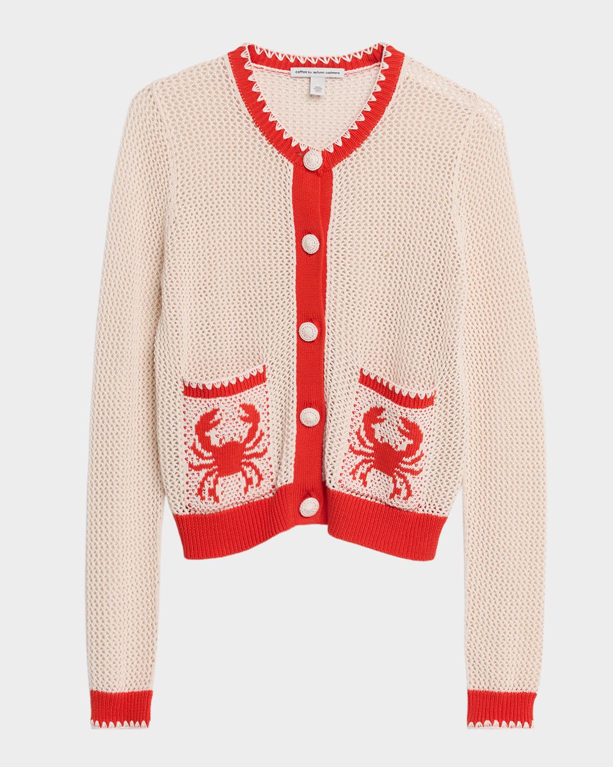 Autumn Cashmere Crab Intarsia Mesh-Knit Cardigan