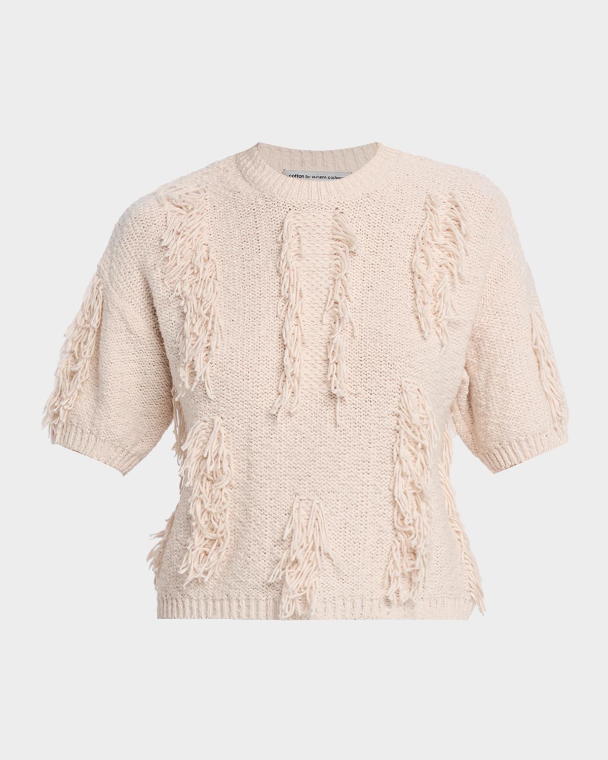 Autumn Cashmere Short-Sleeve Fringe Cotton Sweater