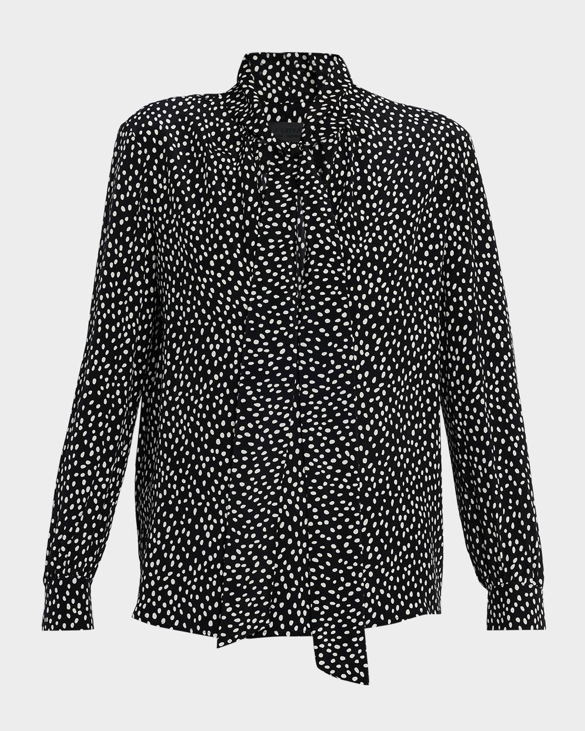 Janese Dot-Print Silk Neck-Tie Blouse