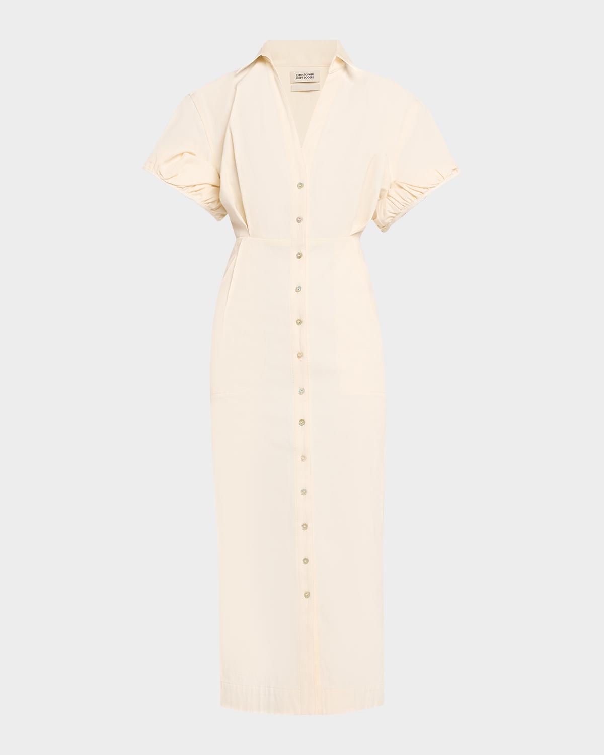 CHRISTOPHER JOHN ROGERS Rolled Short-Sleeve Midi Shirtdress