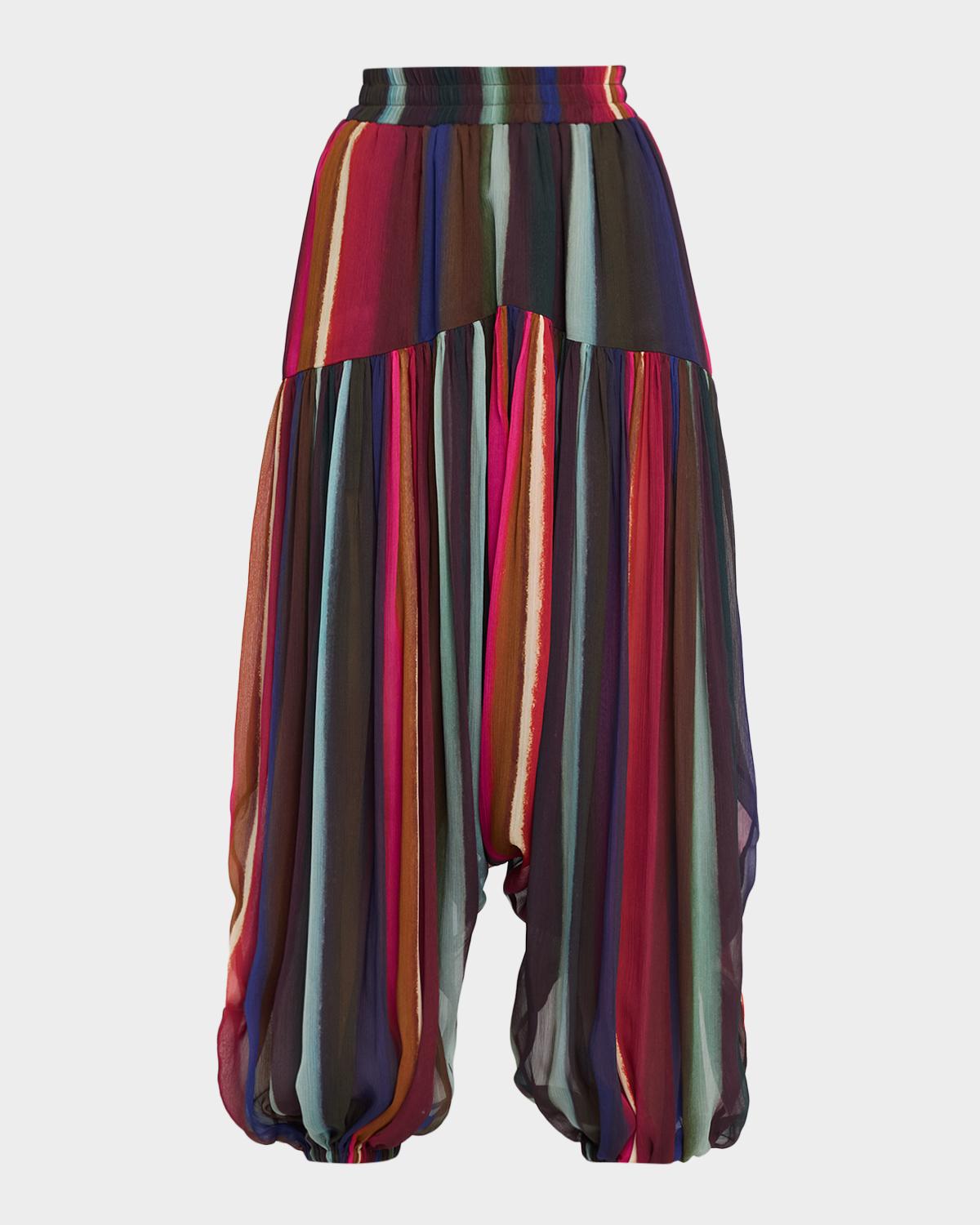 CHRISTOPHER JOHN ROGERS Louie Stripe Plisse Balloon-Leg Pants