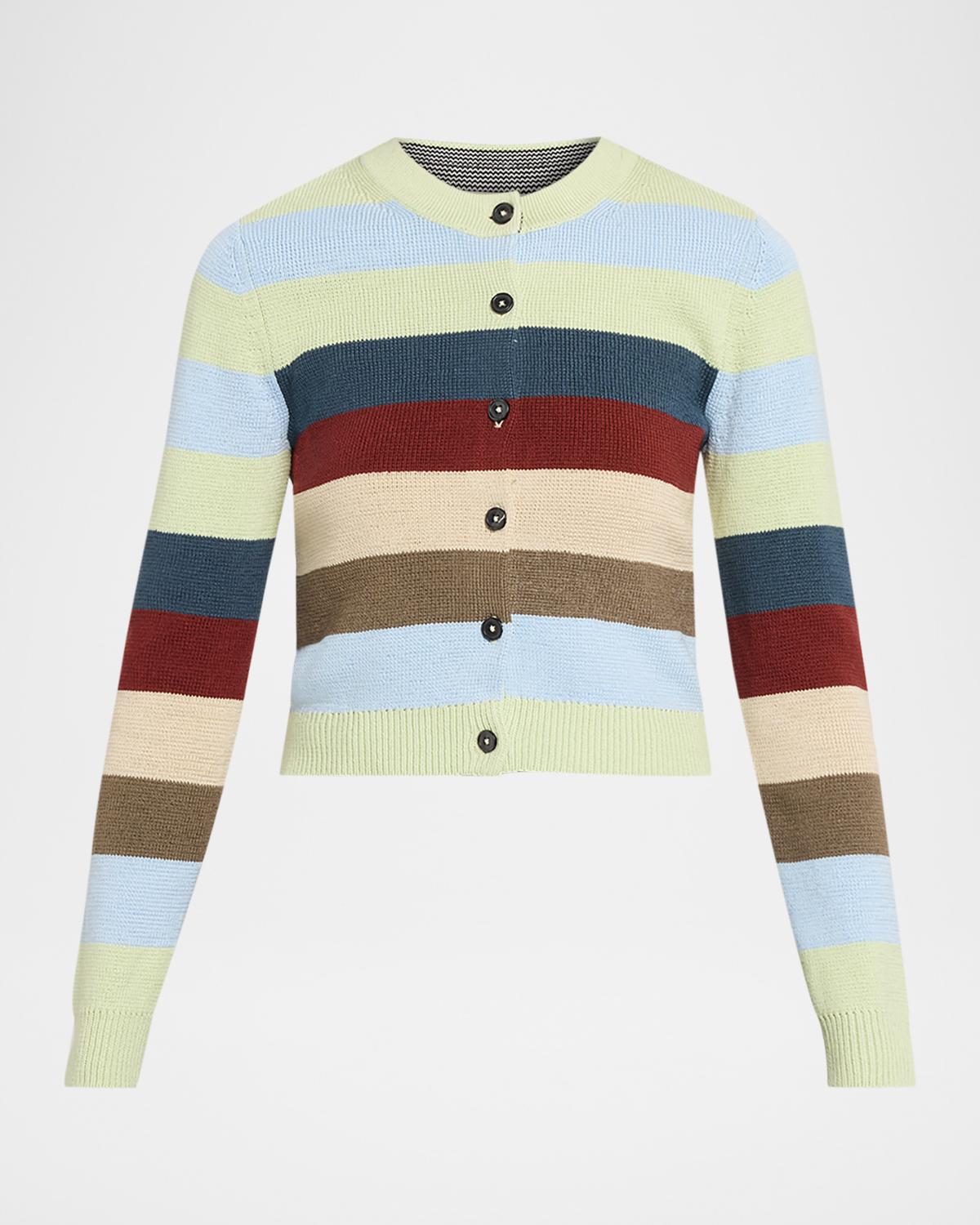 CHRISTOPHER JOHN ROGERS Striped Crop Crewneck Cardigan