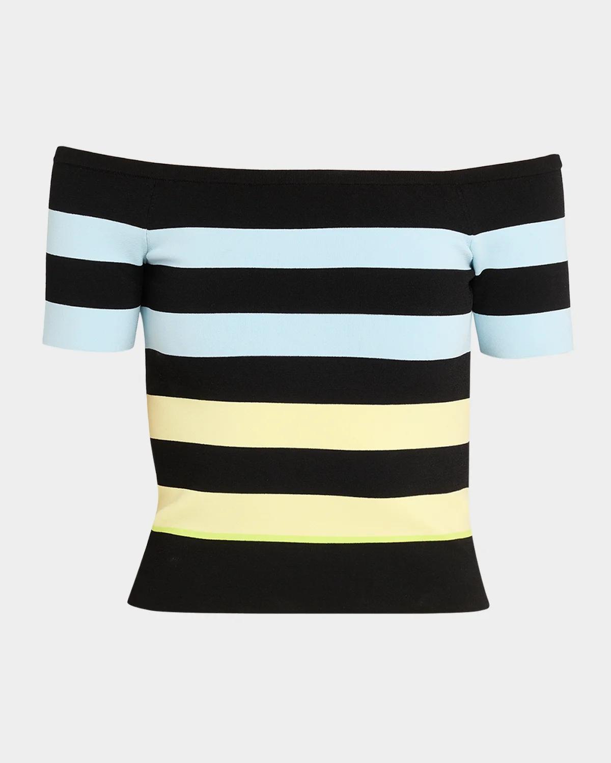 CHRISTOPHER JOHN ROGERS Off-The-Shoulder Striped Body-con Knit Top