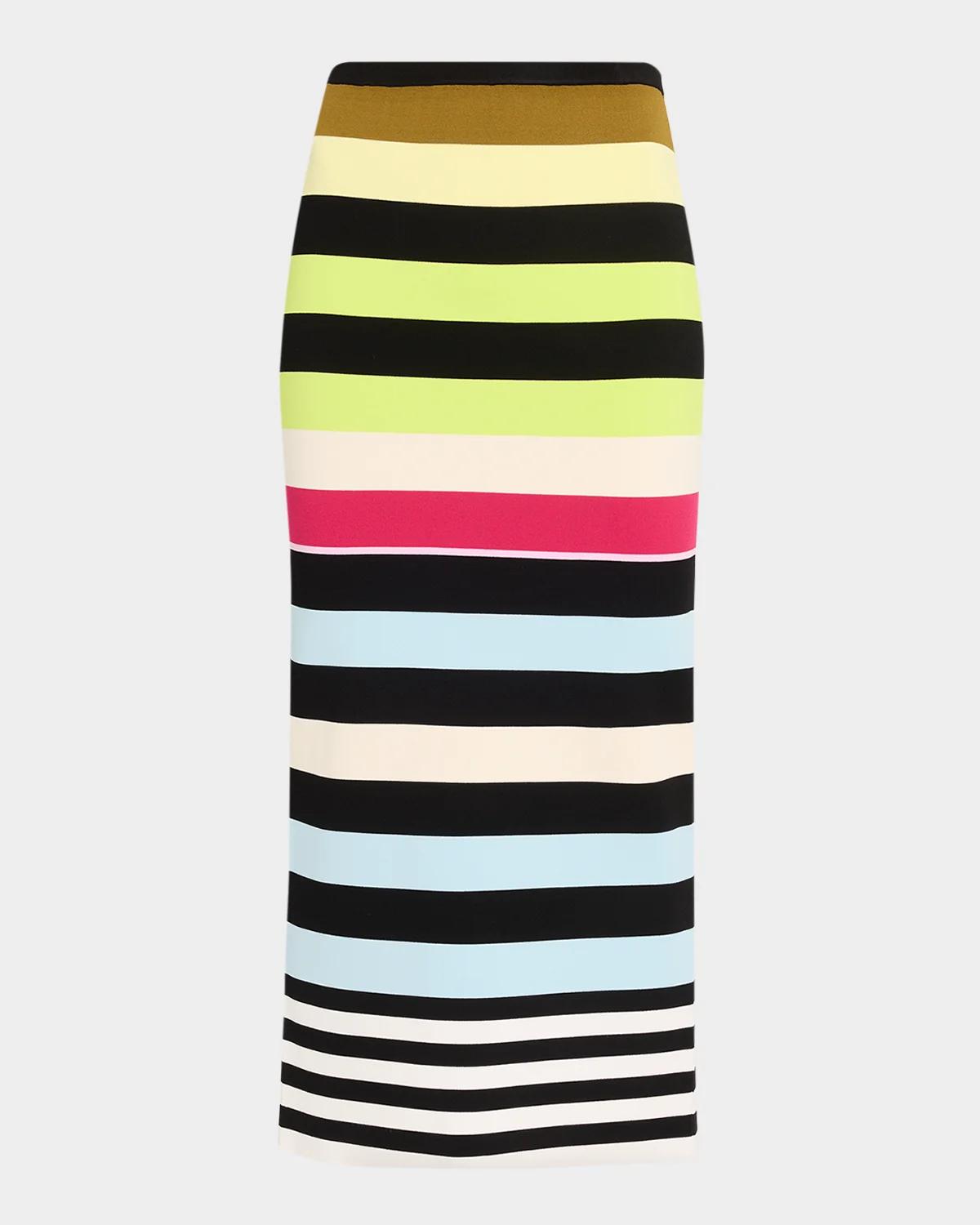 CHRISTOPHER JOHN ROGERS Striped Knit Body-Con Midi Skirt