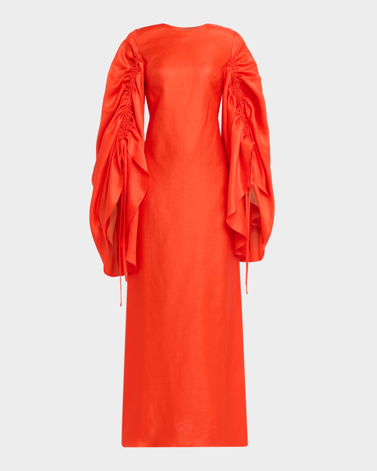 Christopher John Rogers Ruched Shell-sleeve Bow Backless Maxi Dress In Purple
