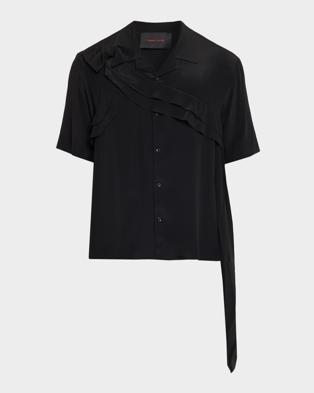 Simone Rocha Men 's Bow Ruffle Short-Sleeve Shirt