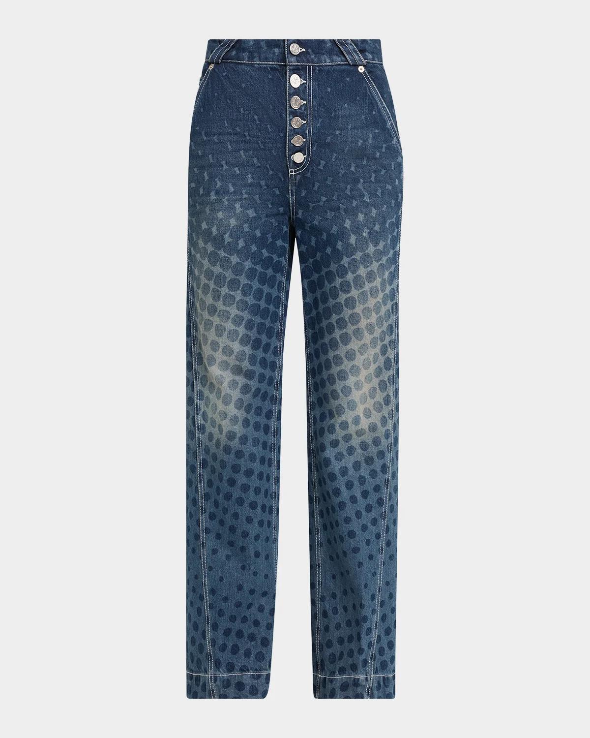 CHRISTOPHER JOHN ROGERS Halftone Wiggle Dot Button-Front Wide-Leg Jeans