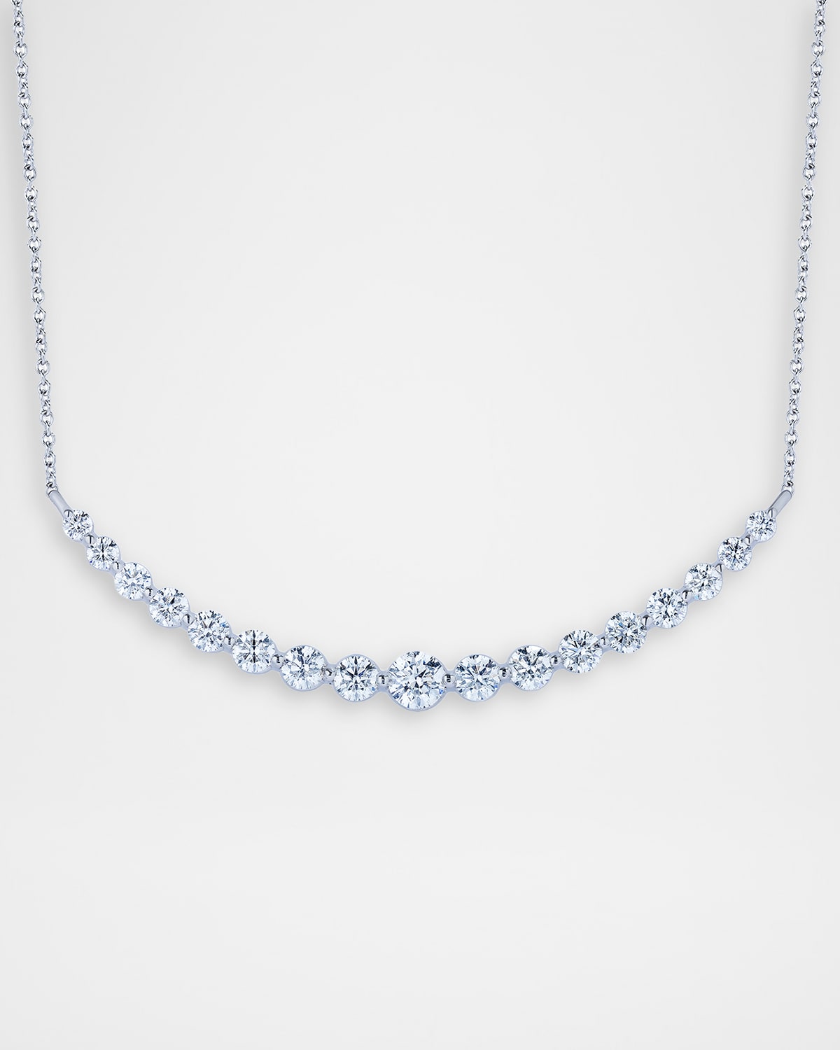 Neiman Marcus Diamonds 18K White Gold Long Single Prong Smiley Bar Necklace