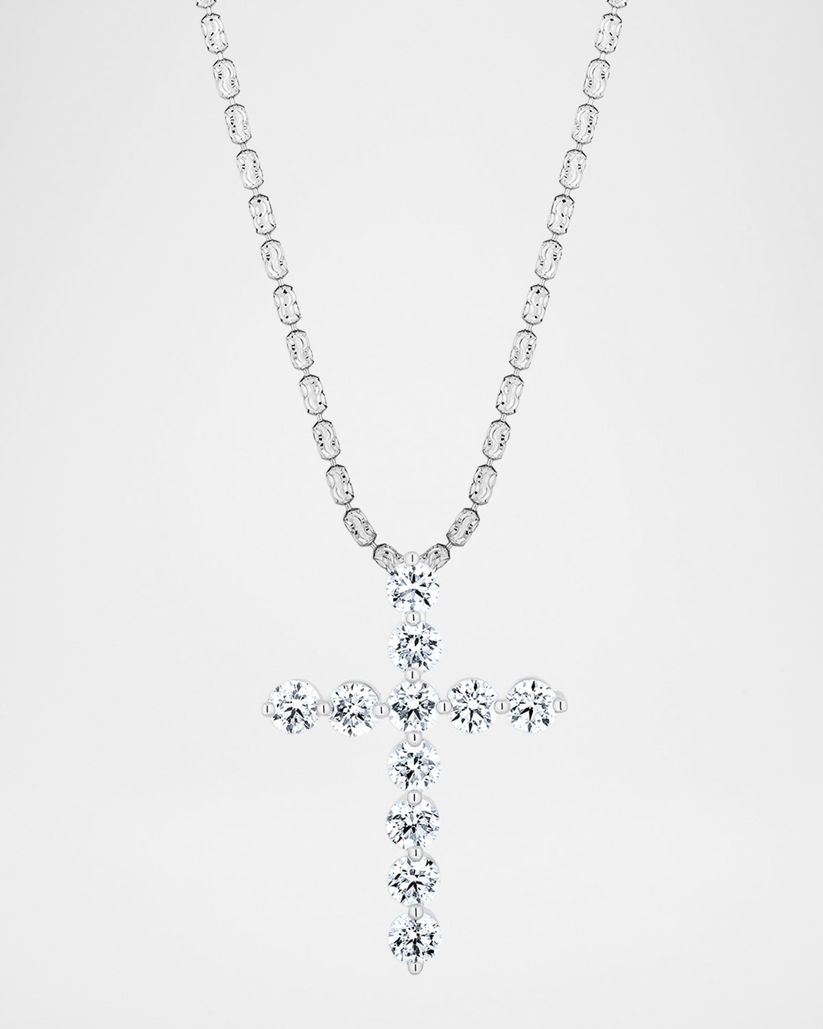 Neiman Marcus Diamonds 18K White Gold Single Prong Diamond Cross Necklace, 6.6tcw