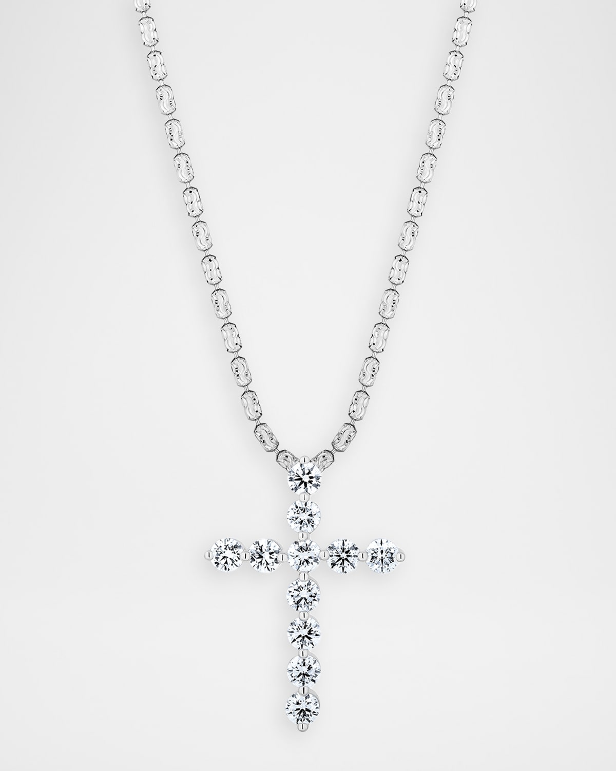 Neiman Marcus Diamonds 18K White Gold Single Prong Diamond Cross Necklace
