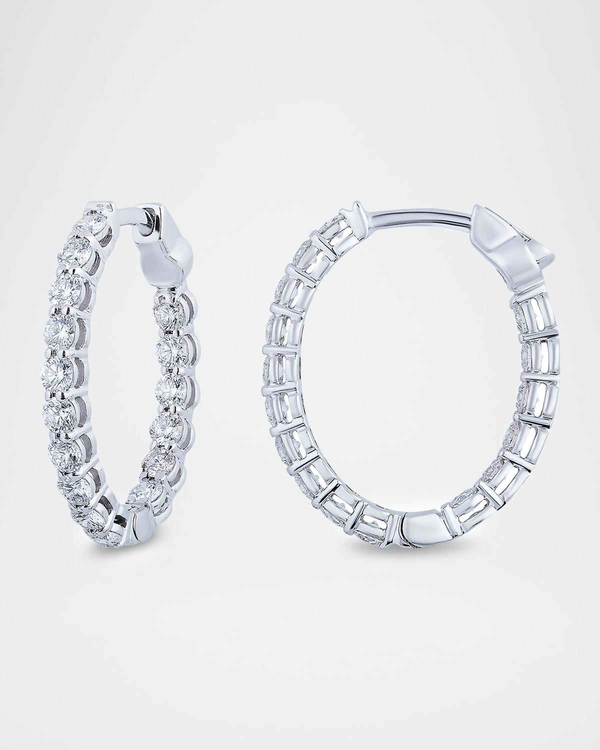 18K White Gold Diamond Oval Shape Hoop Earrings, 1.68tcw