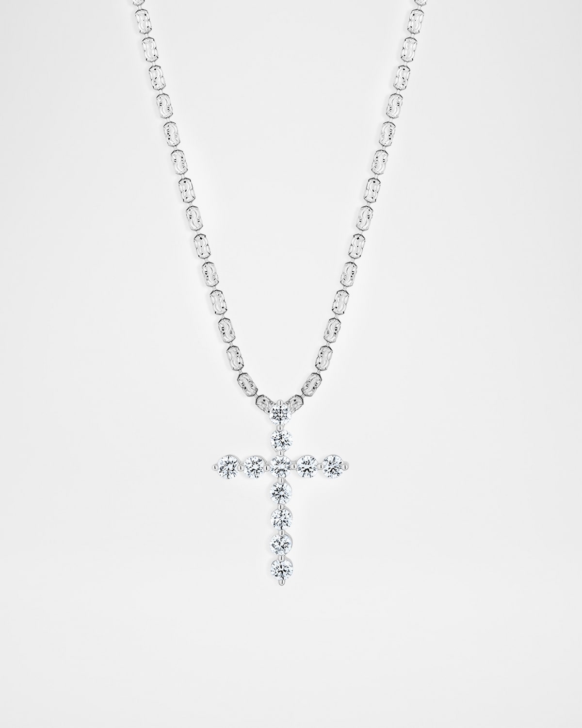 Neiman Marcus Diamonds 18K White Gold Single Prong Diamond Cross Necklace