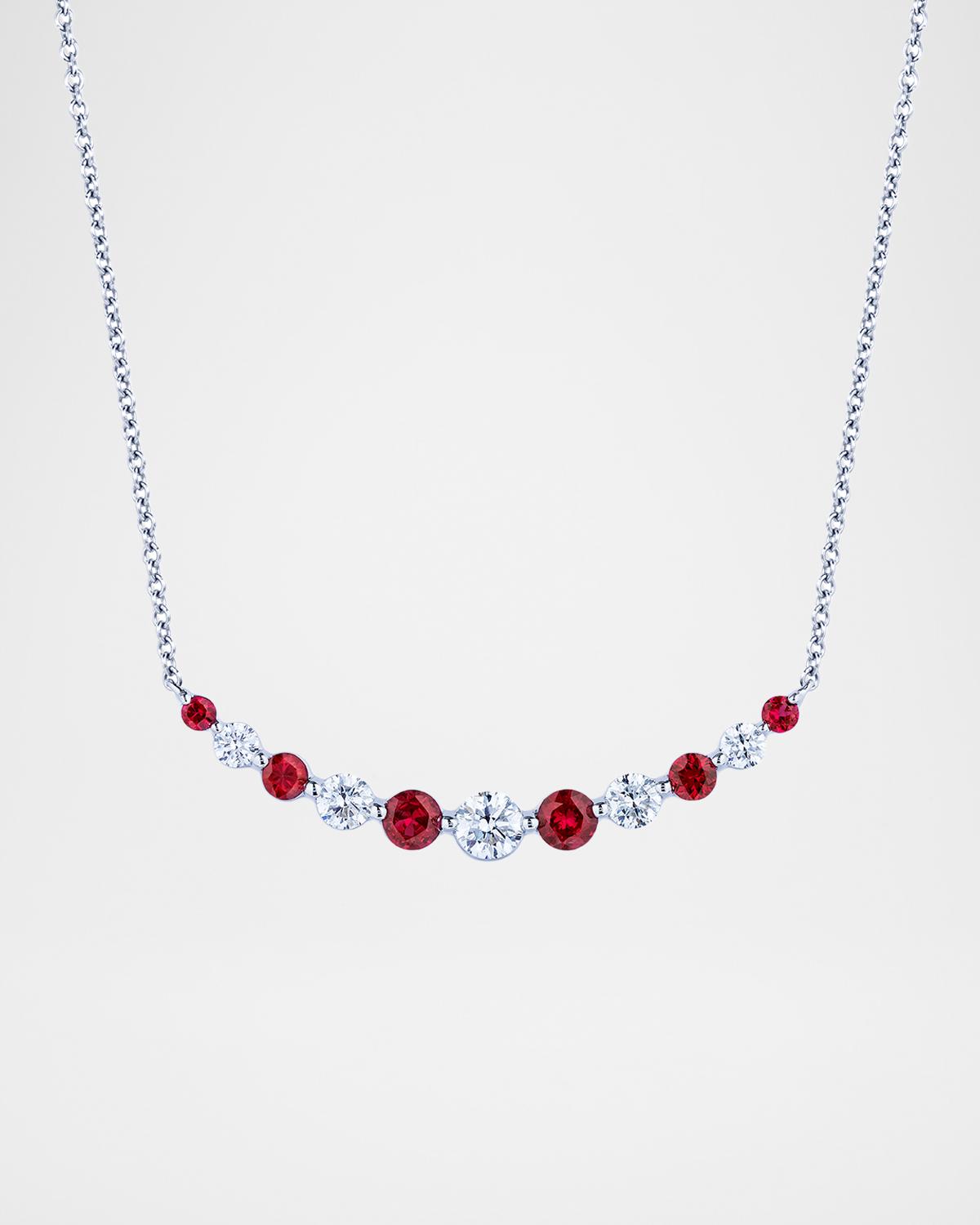 18K White Gold Small Single Prong 5 Diamond Smiley Bar Necklace