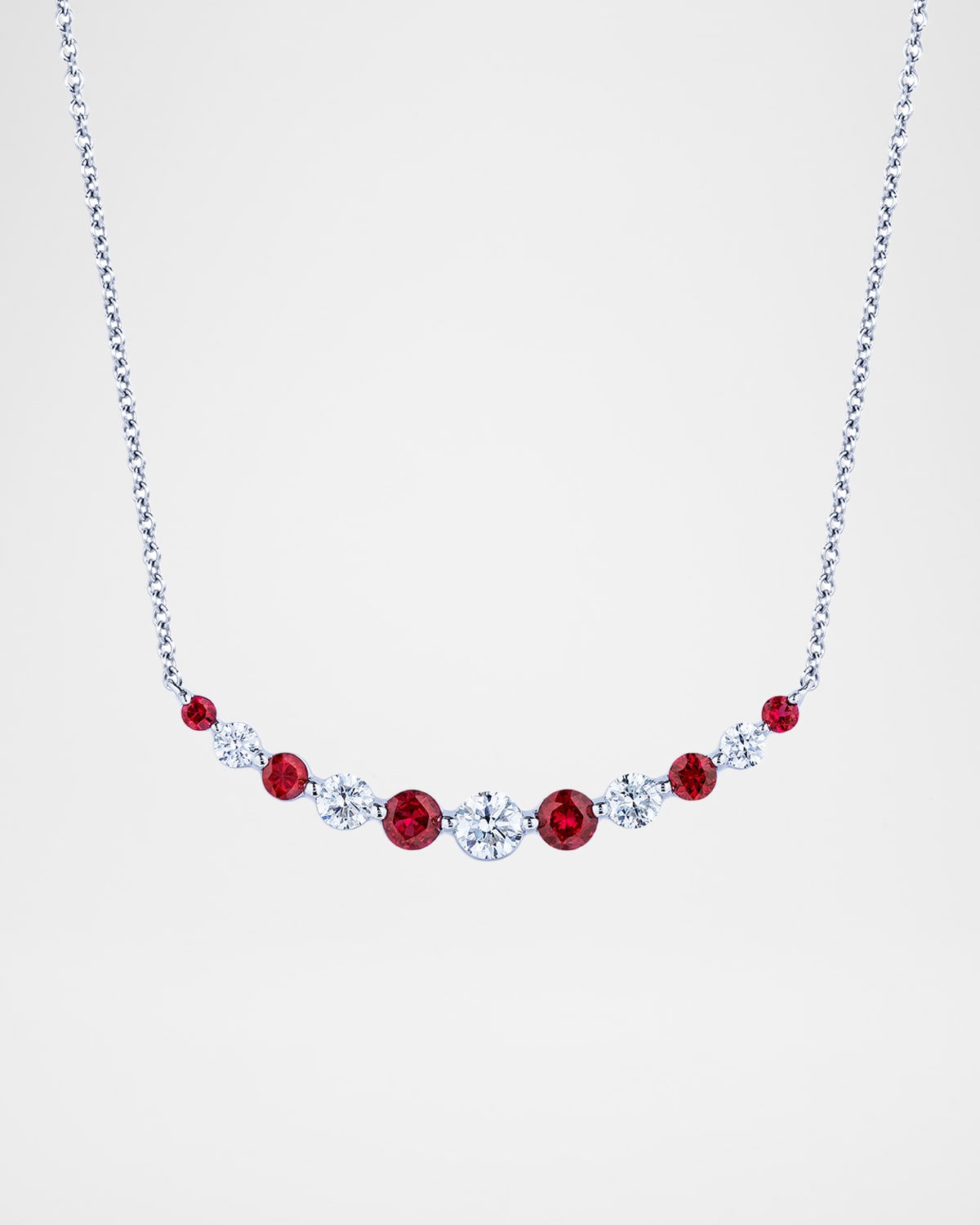 Neiman Marcus Diamonds 18K White Gold Small Single Prong 5 Diamond Smiley Bar Necklace