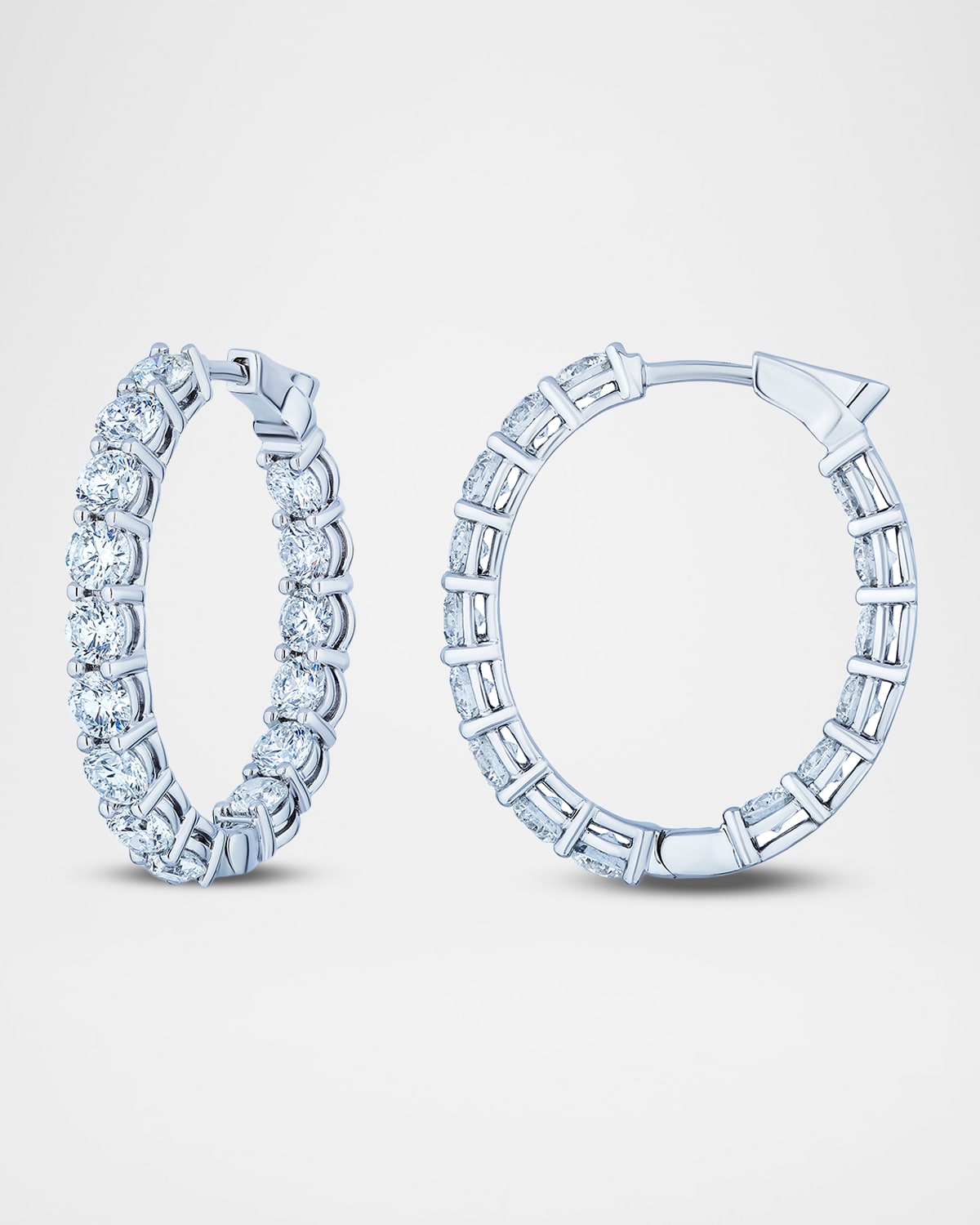 Neiman Marcus Diamonds 18K White Gold Diamond Oval Shape Hoop Earrings, 6.15tcw