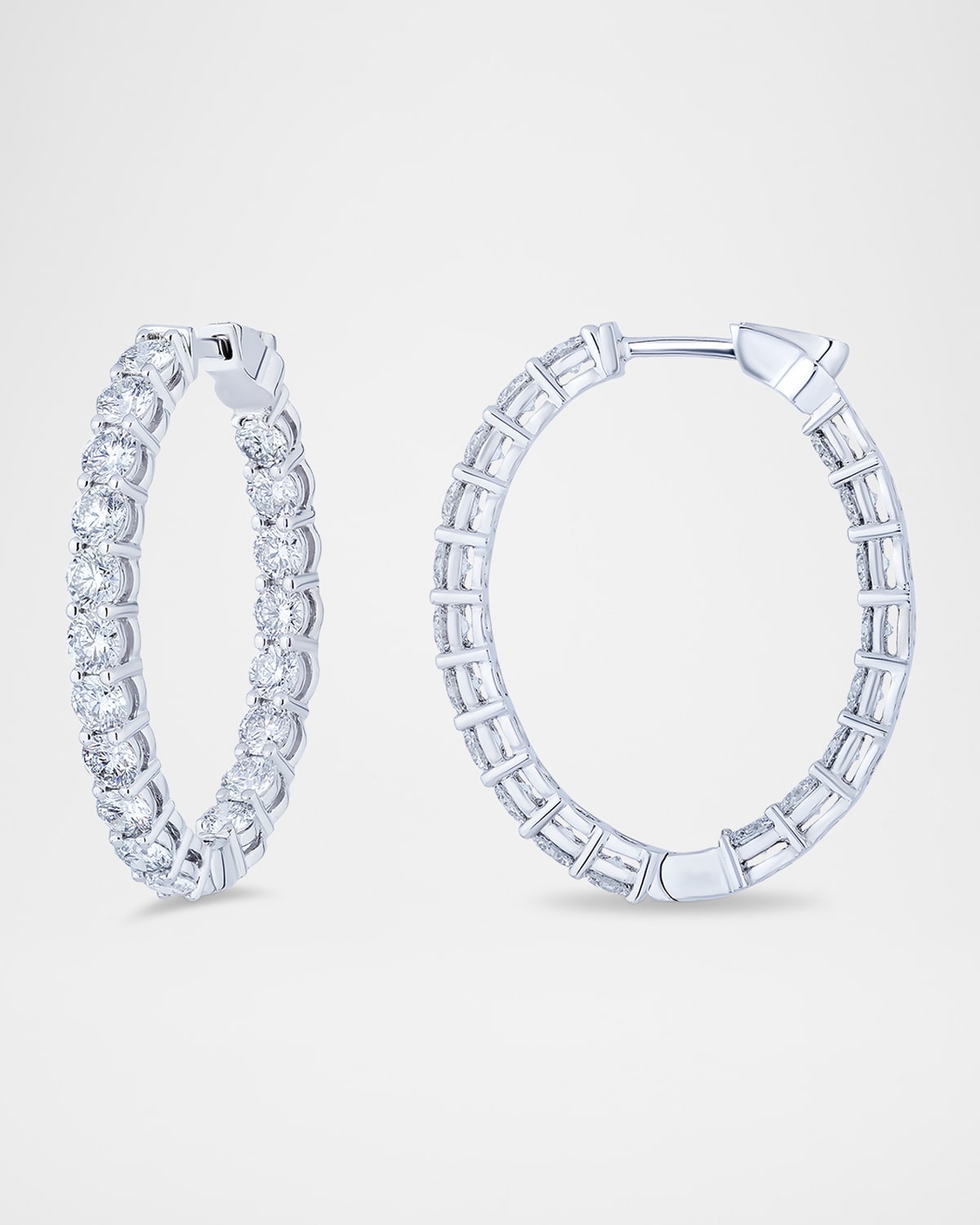 Neiman Marcus Diamonds 18K White Gold Diamond Oval Shape Hoop Earrings, 3.99tcw