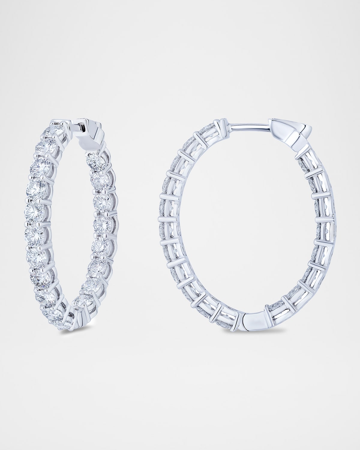 Neiman Marcus Diamonds 18K White Gold Diamond Oval Shape Hoop Earrings, 8.19tcw