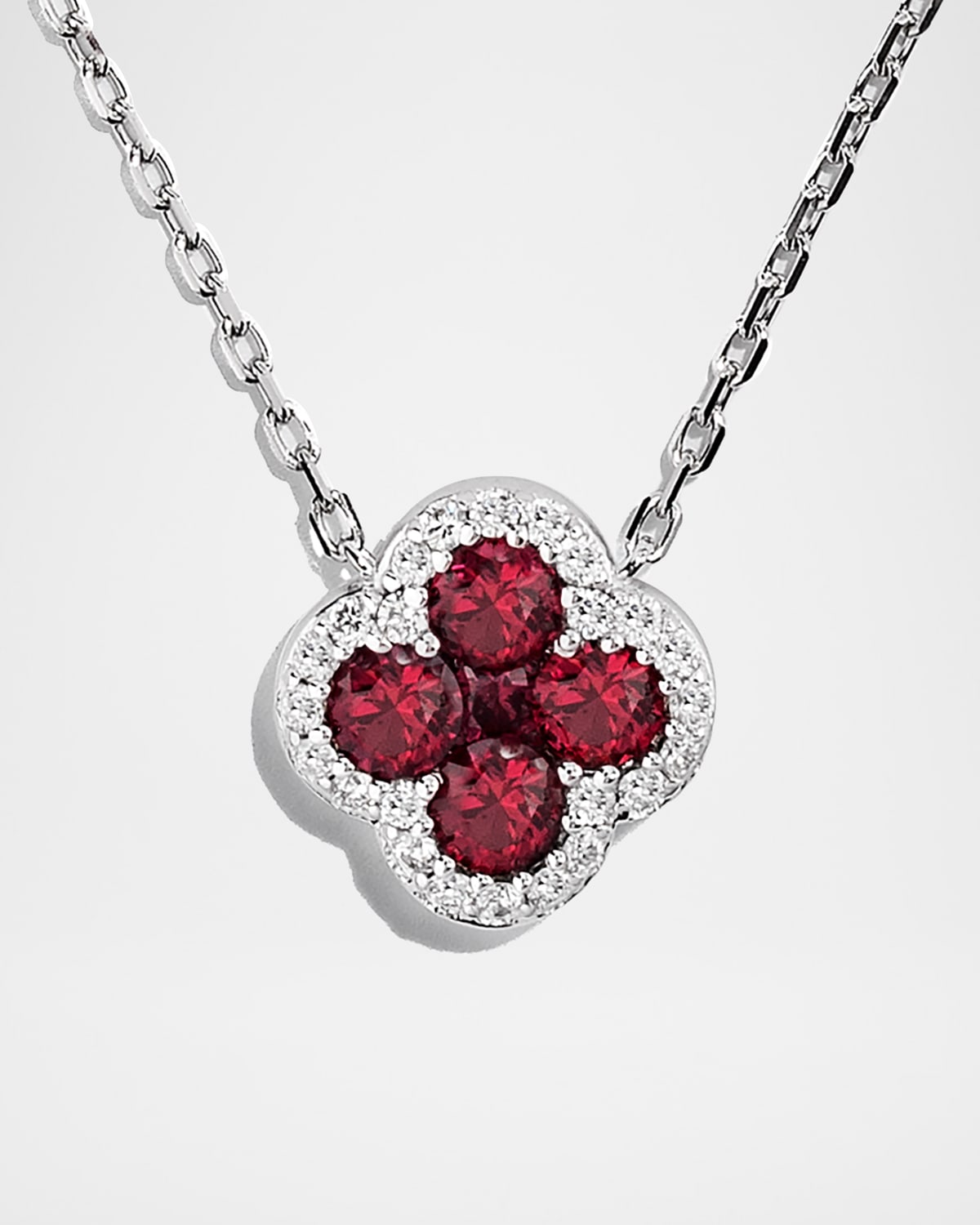 Neiman Marcus Diamonds 18K White Gold Diamond and Ruby Flower Pendant Necklace, 18"L