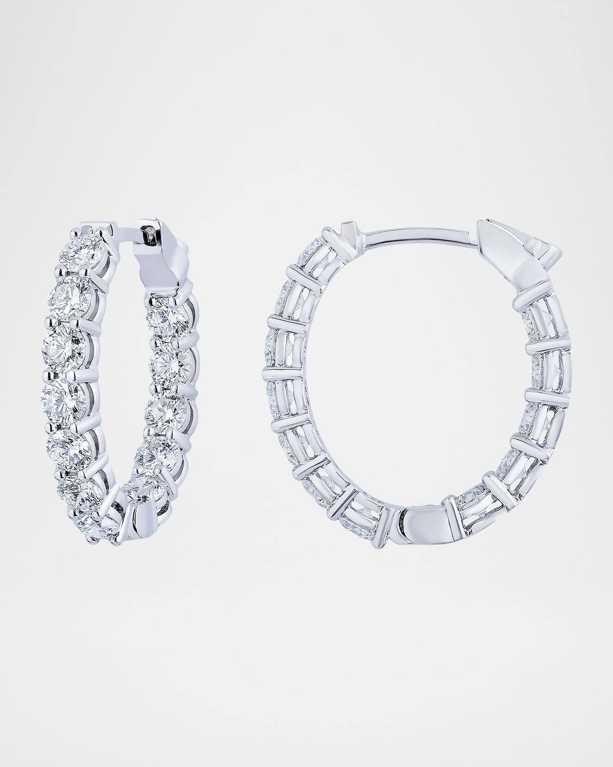 18K White Gold Diamond Oval Shape Hoop Earrings, 3.6tcw
