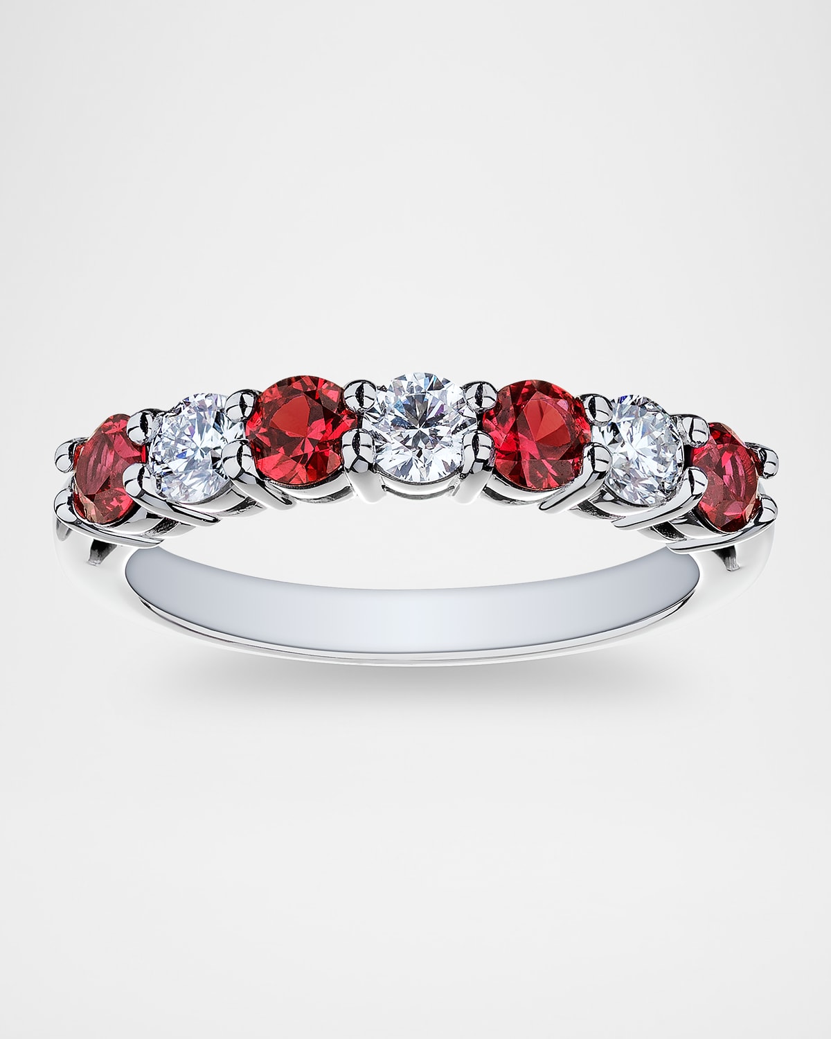 Neiman Marcus Diamonds Platinum Ruby and Diamond Half-Band Ring, 0.45tcw, Size 6.75