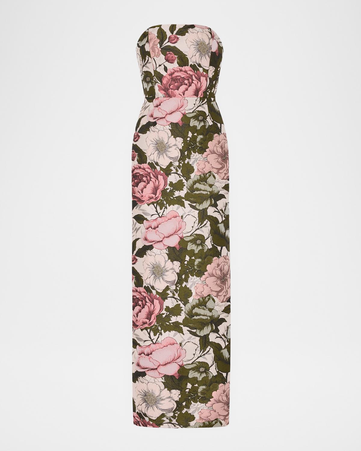 Milly Ella Strapless Jacquard Maxi Dress