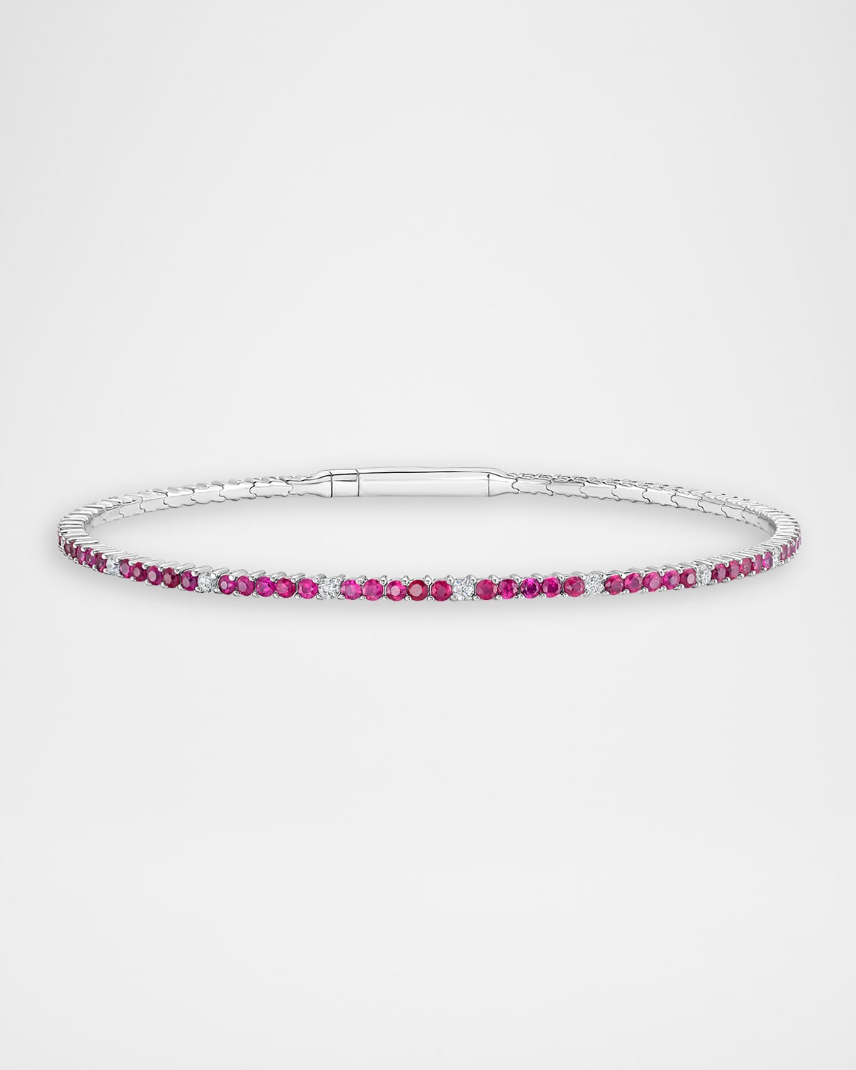 Neiman Marcus Diamonds 18K White Gold Diamond and Ruby Flex Bangle