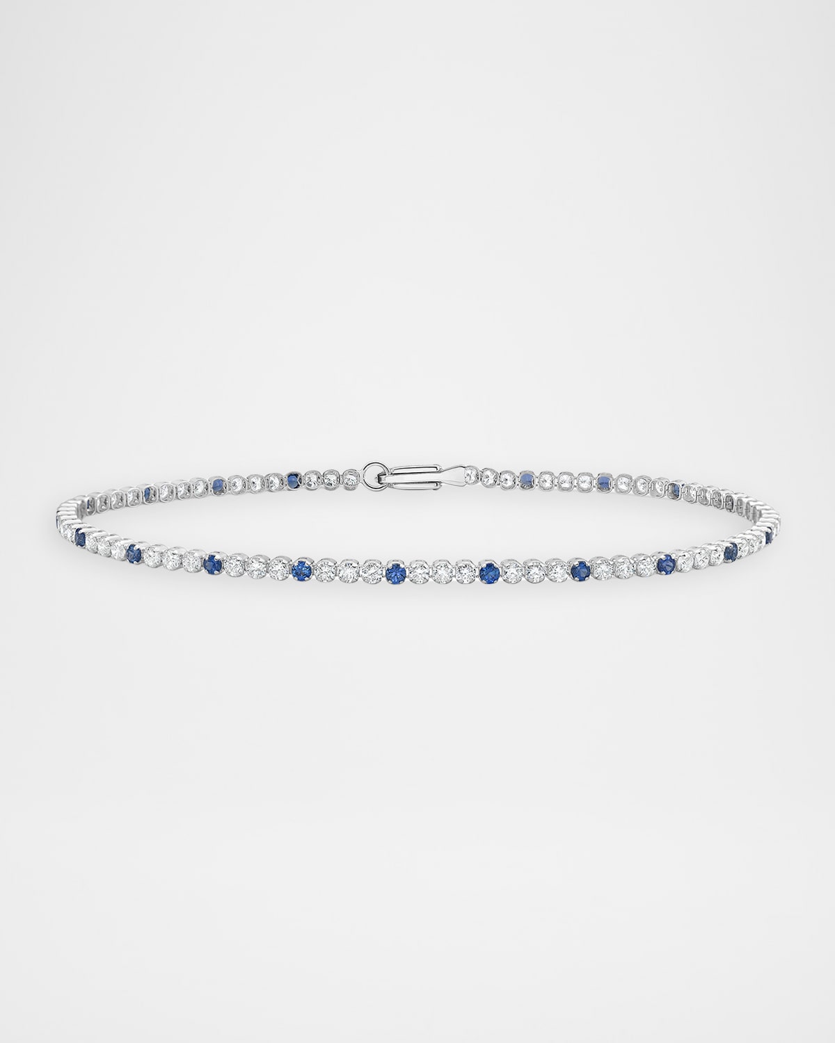 Neiman Marcus Diamonds 18K White Gold Alternating Diamond Trio and Blue Sapphire Bracelet, 7"L