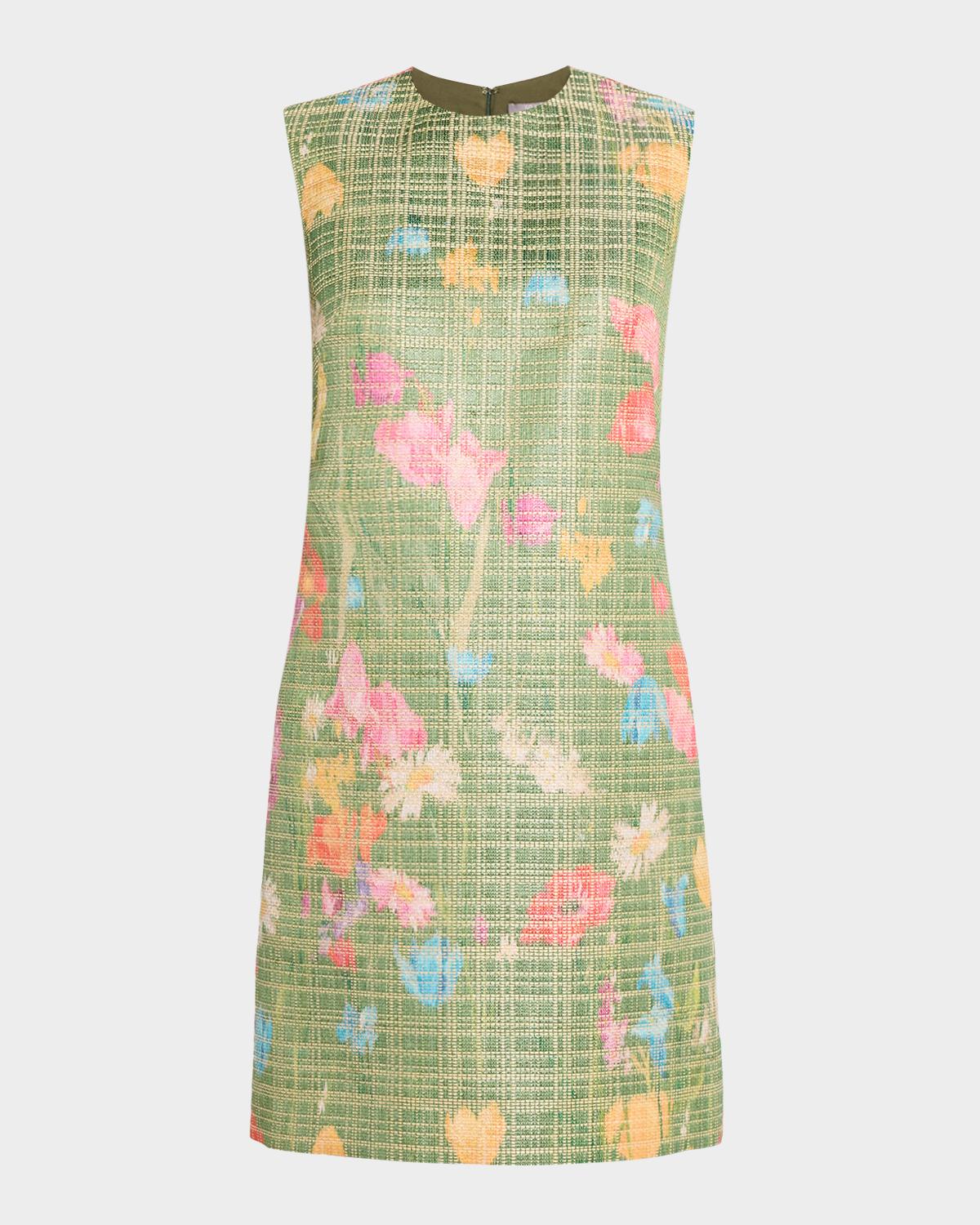 Lela Rose Floral Raffia Embroidered Tulle Sleeveless Mini Dress