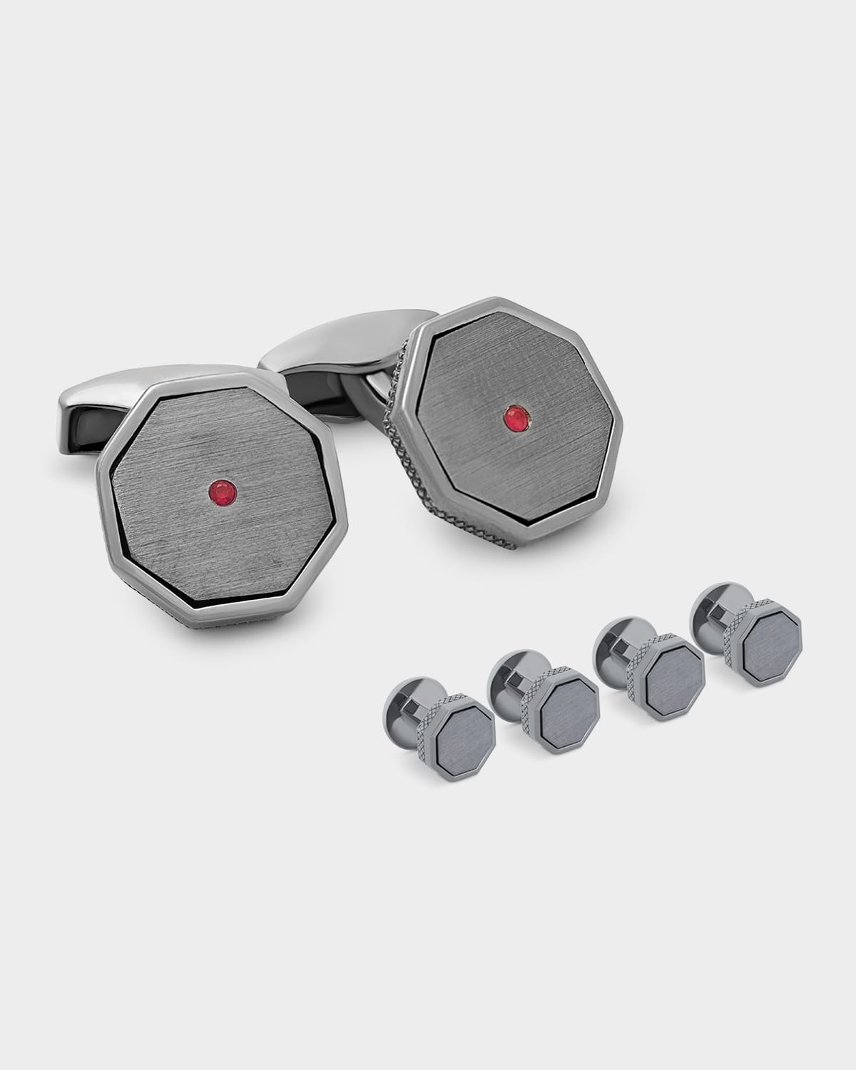 Tateossian Men 's London Eye Ruby Octagonal Cufflink and Stud Set