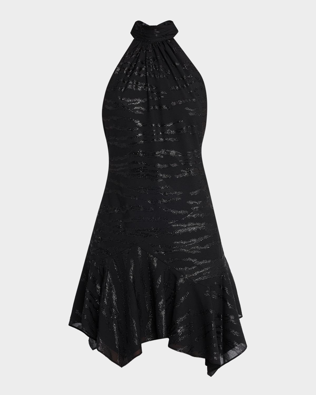 Ramy Brook Nari Shimmer Handkerchief Halter Mini Dress
