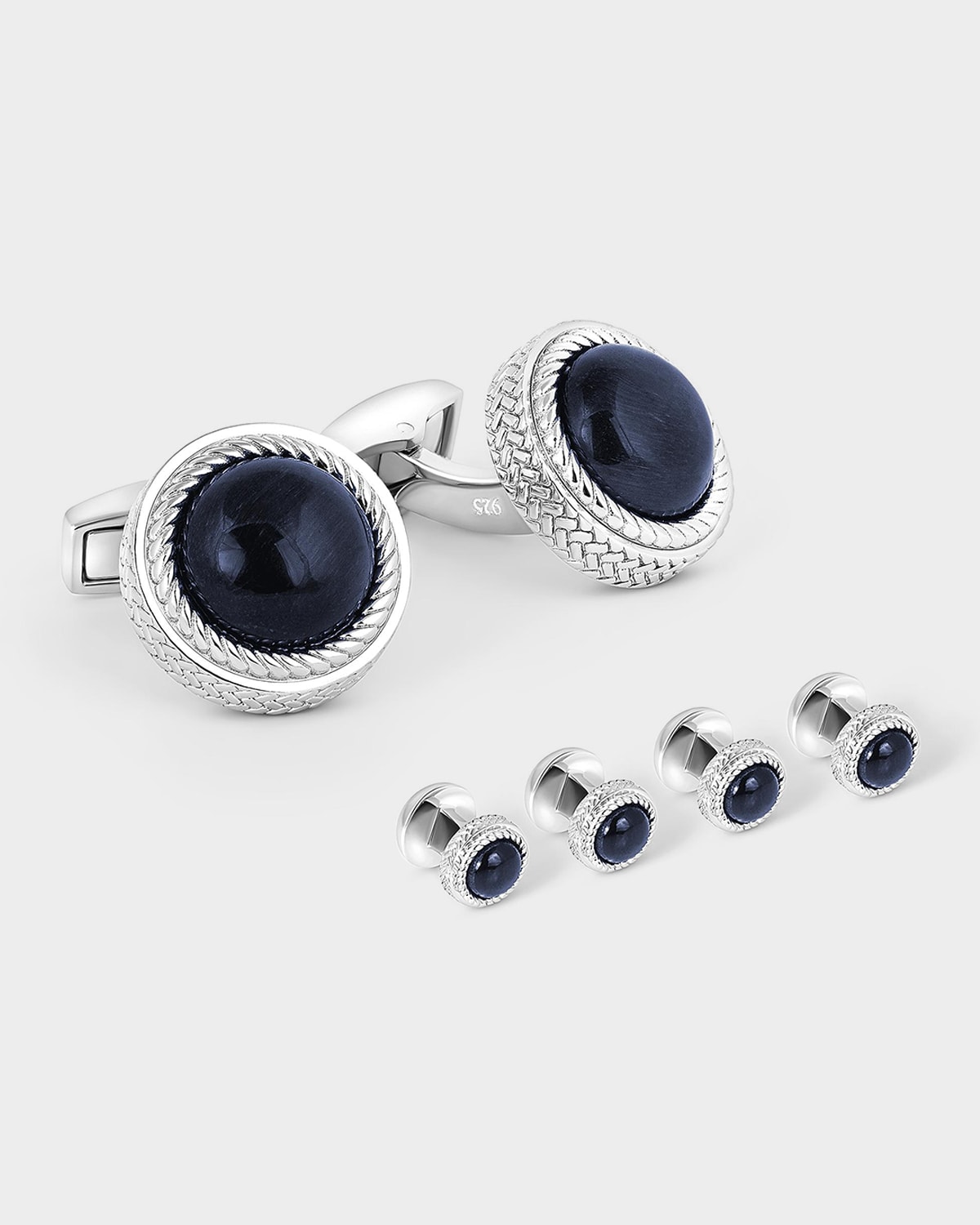 Tateossian Men 's Blue Tiger 's Eye Round Cufflink and Stud Set