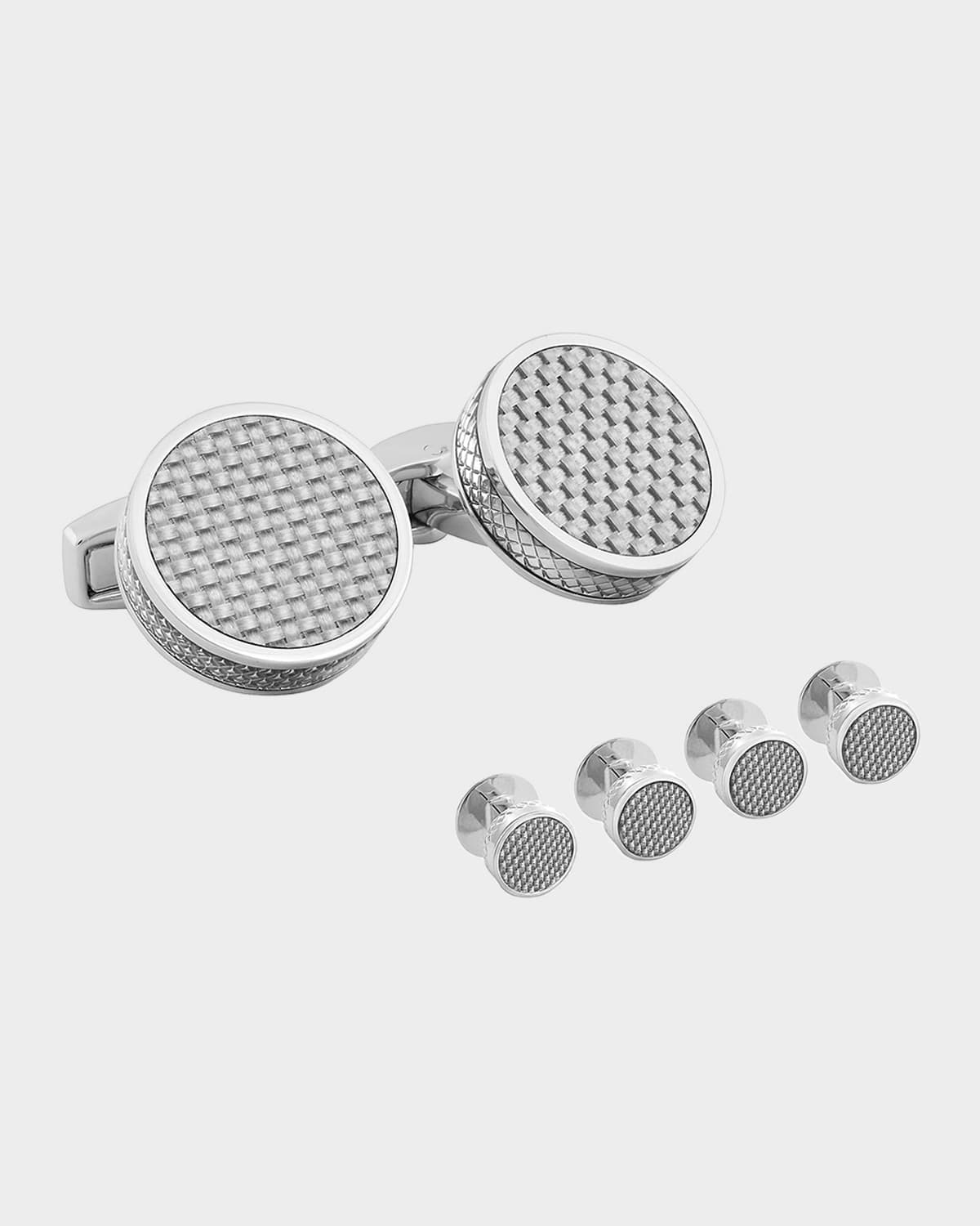 Tateossian Men 's Palladium-Plated Disc Cufflinks and Stud Set