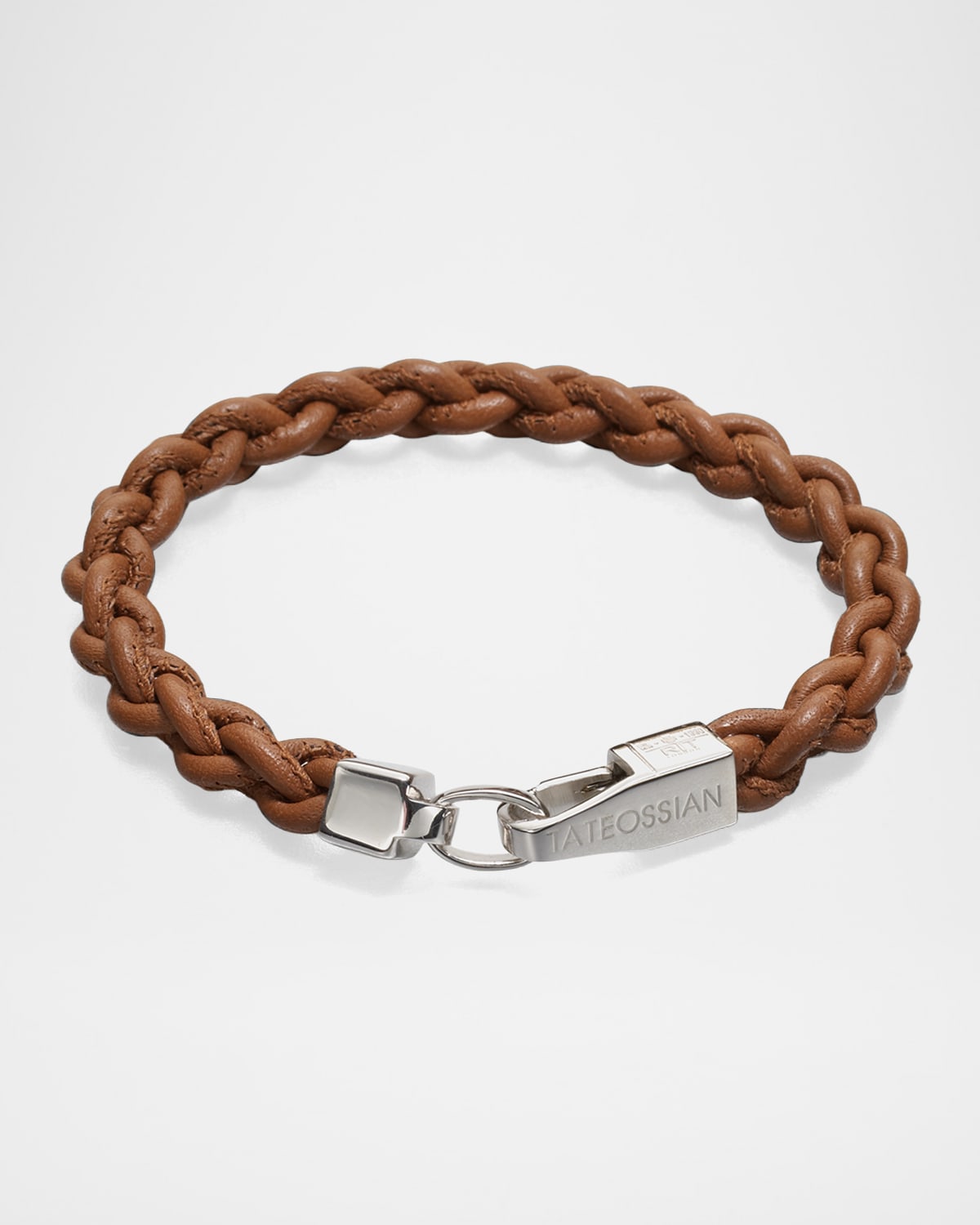 Tateossian Men 's Braided Leather and Sterling Silver Bracelet