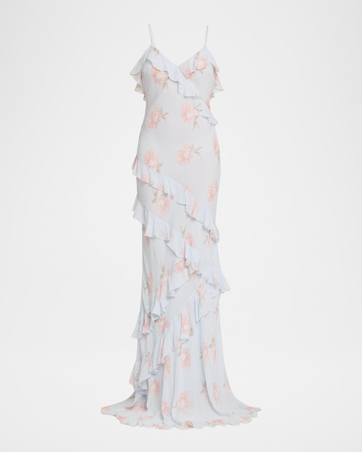 LoveShackFancy Rialto Asymmetric Ruffle Maxi Dress