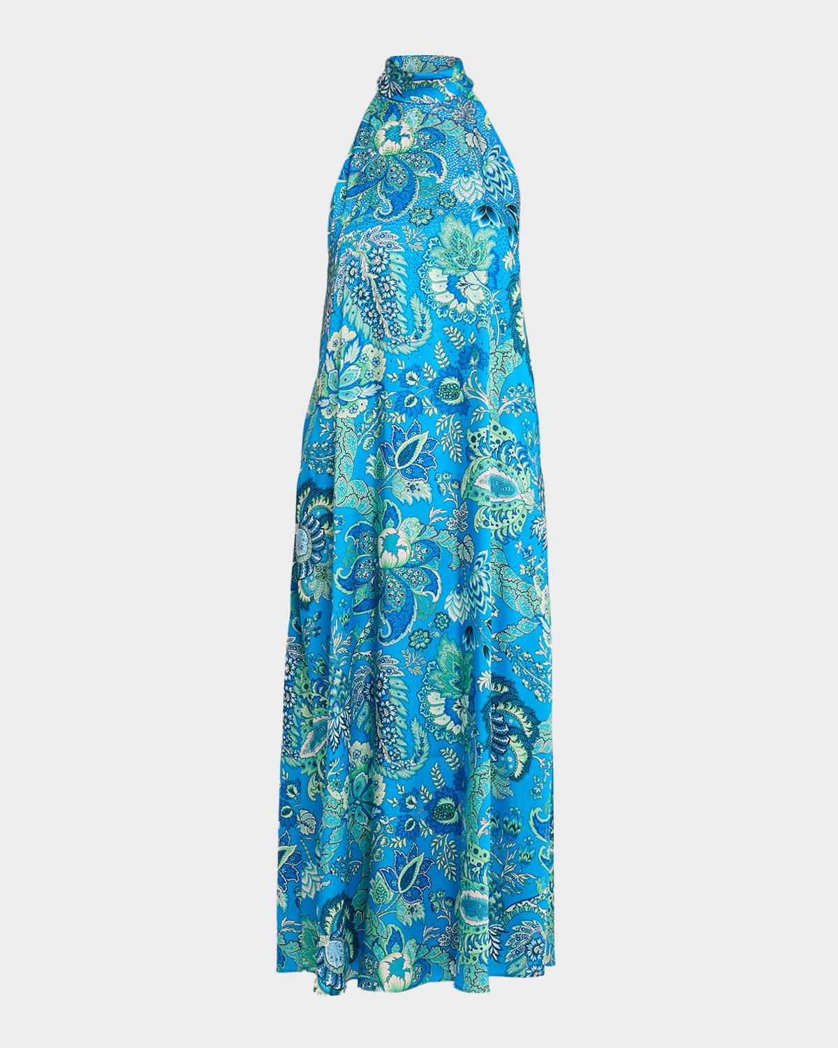 Ungaro Sabine Floral-Print Rhinestone Halter Maxi Dress